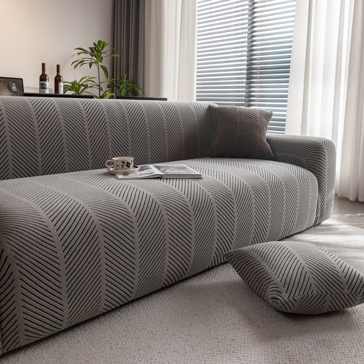 High Stretch Chevron Sofa Cover, Soft Washable Textured Jacquard Slipcover for Couch
