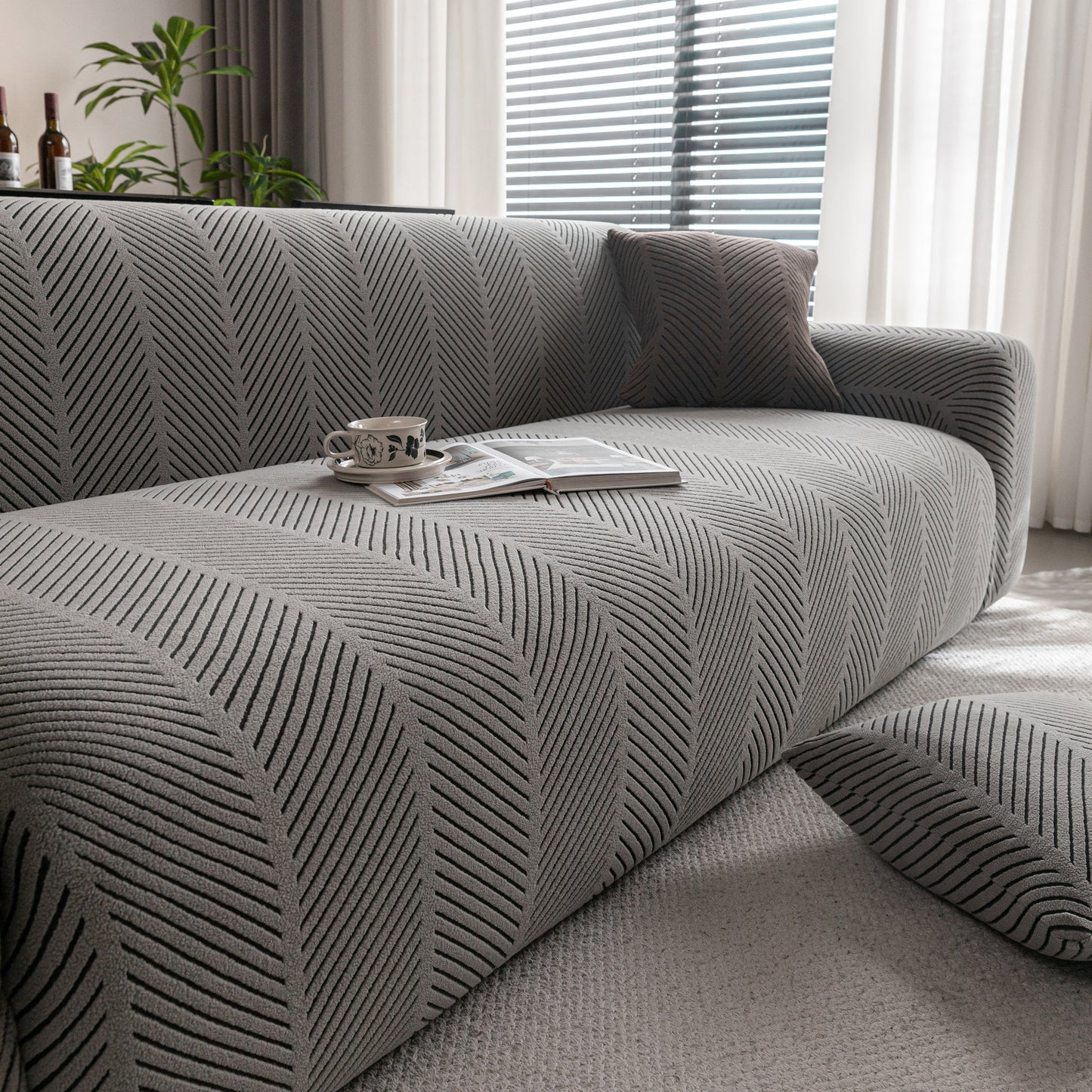 High Stretch Chevron Sofa Cover, Soft Washable Textured Jacquard Slipcover for Couch