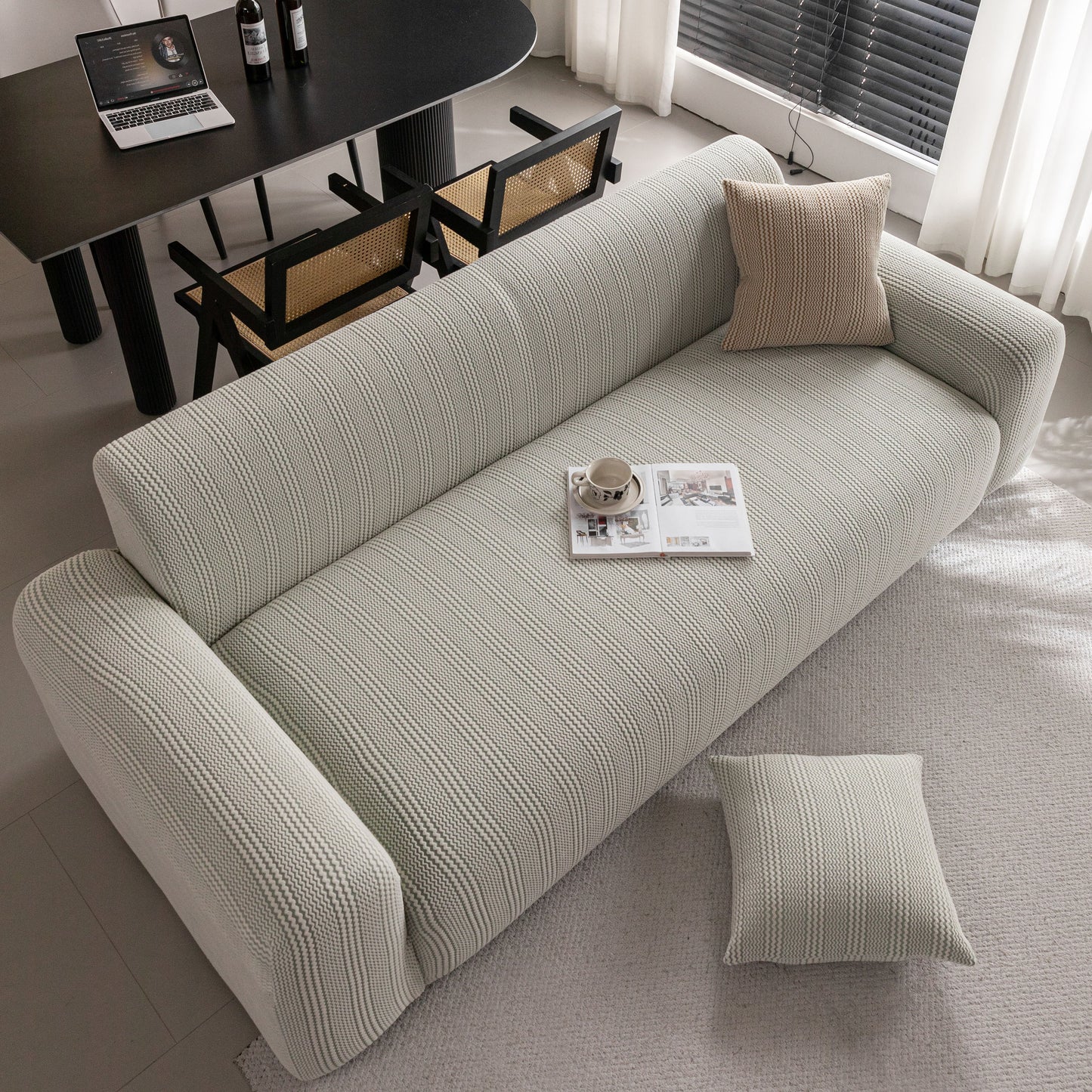 Modern Textured Stretch Sofa Cover, Plush Fleece Sofa Slipcover with 3D Stripe Texture
