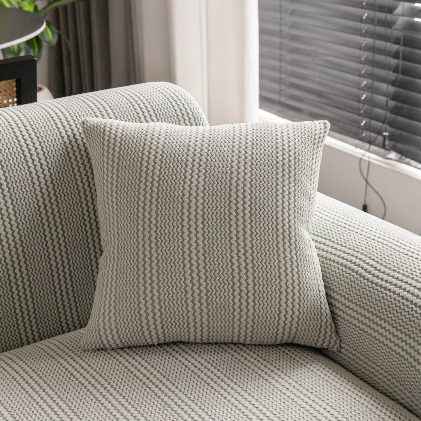 Modern Textured Stretch Sofa Cover, Plush Fleece Sofa Slipcover with 3D Stripe Texture