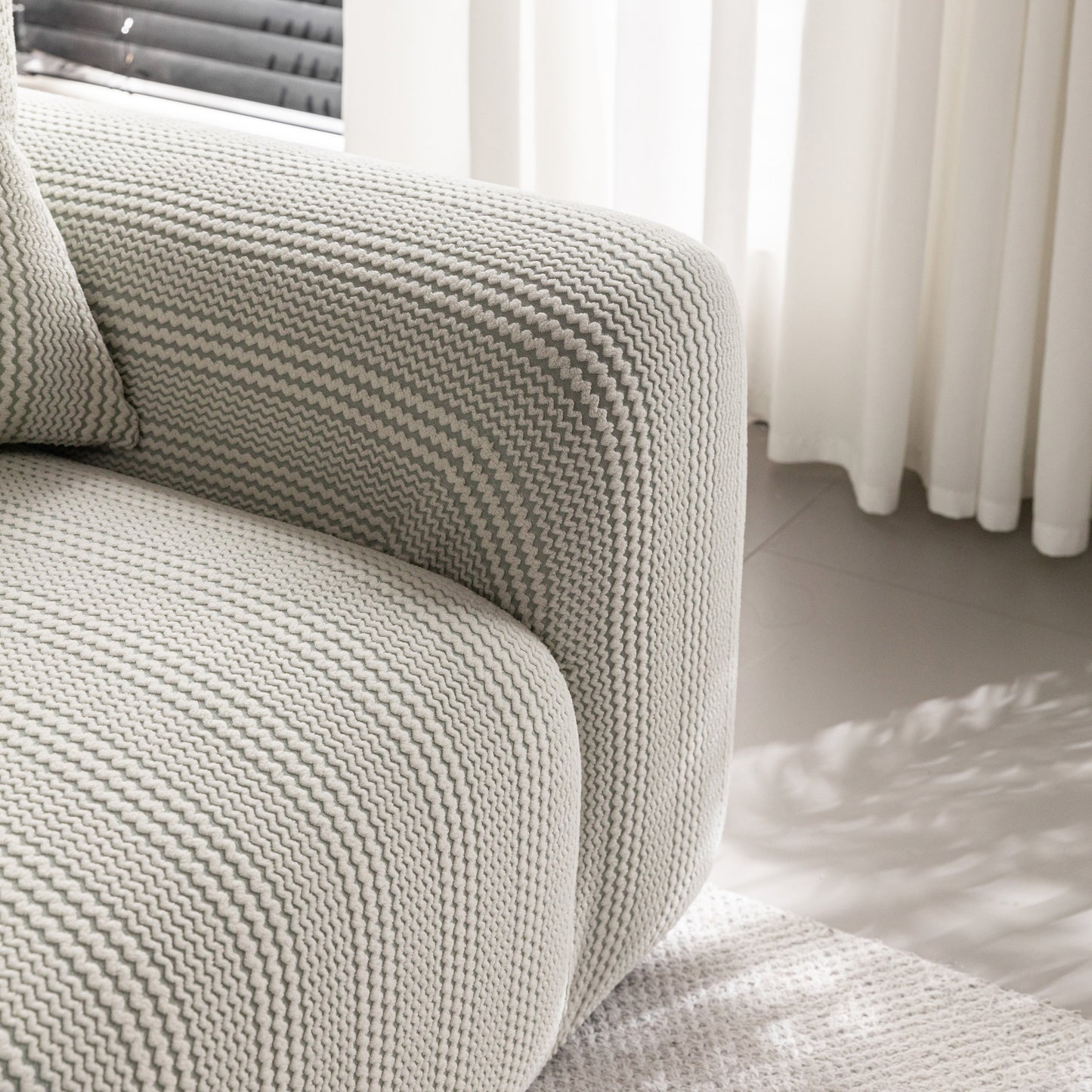 Modern Textured Stretch Sofa Cover, Plush Fleece Sofa Slipcover with 3D Stripe Texture