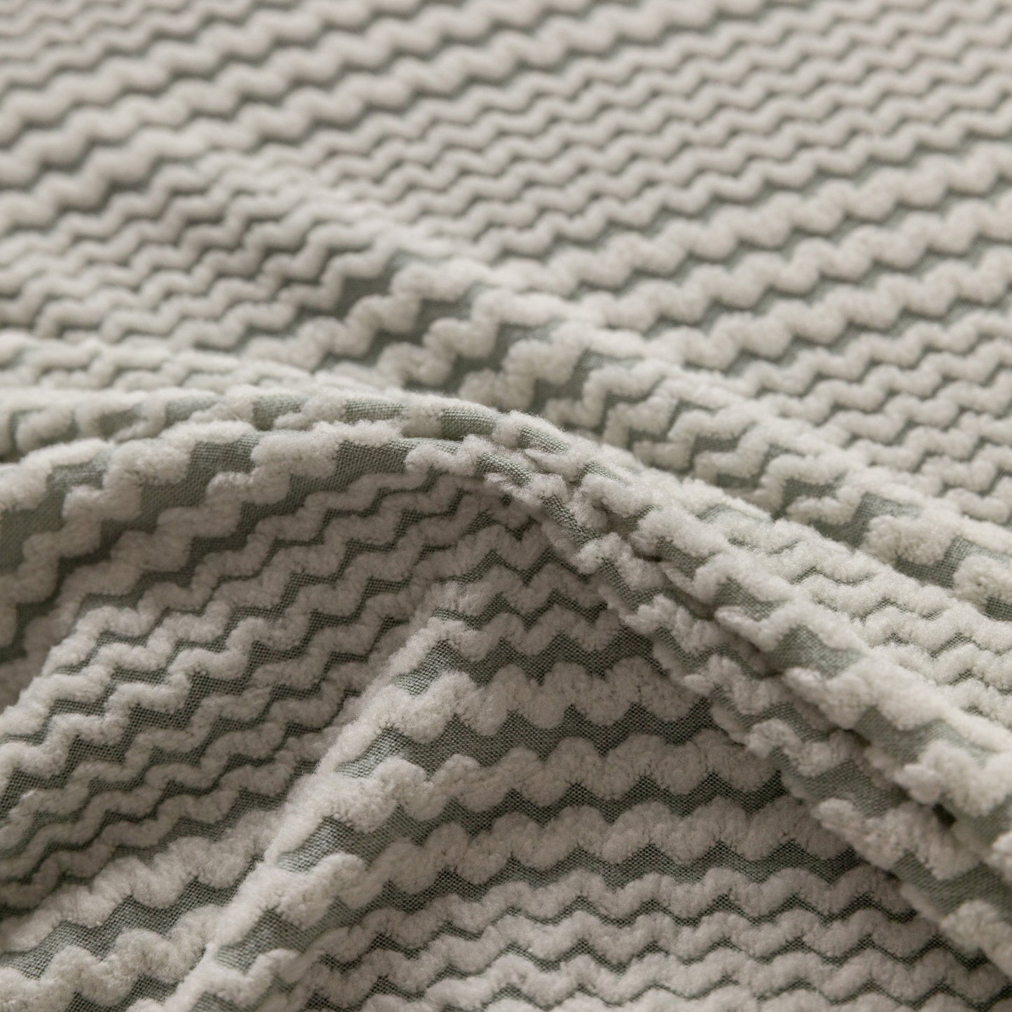 Modern Textured Stretch Sofa Cover, Plush Fleece Sofa Slipcover with 3D Stripe Texture