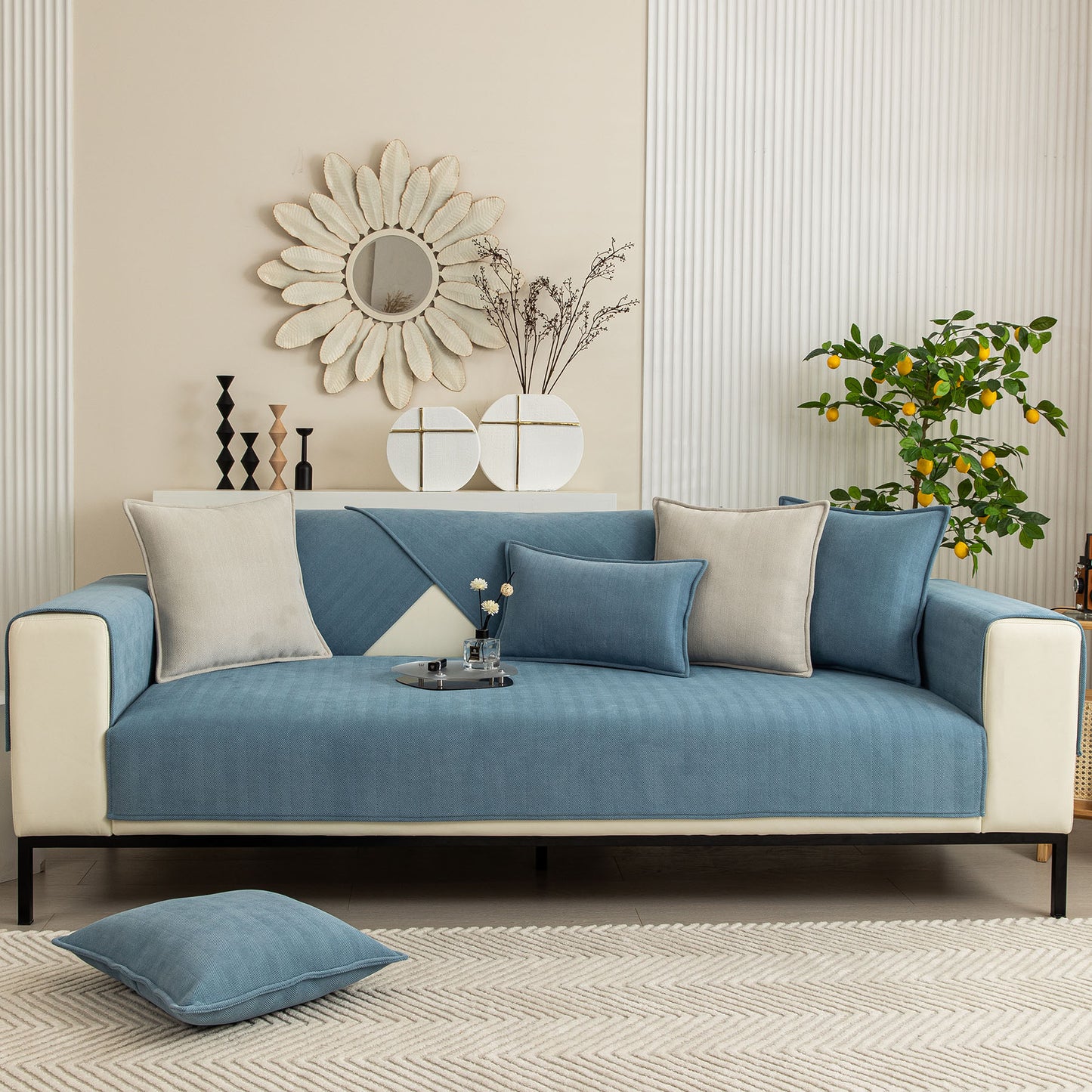 Herringbone Quilted Couch Seat and Backrest Cover, Separate Sofa Cushion Covers