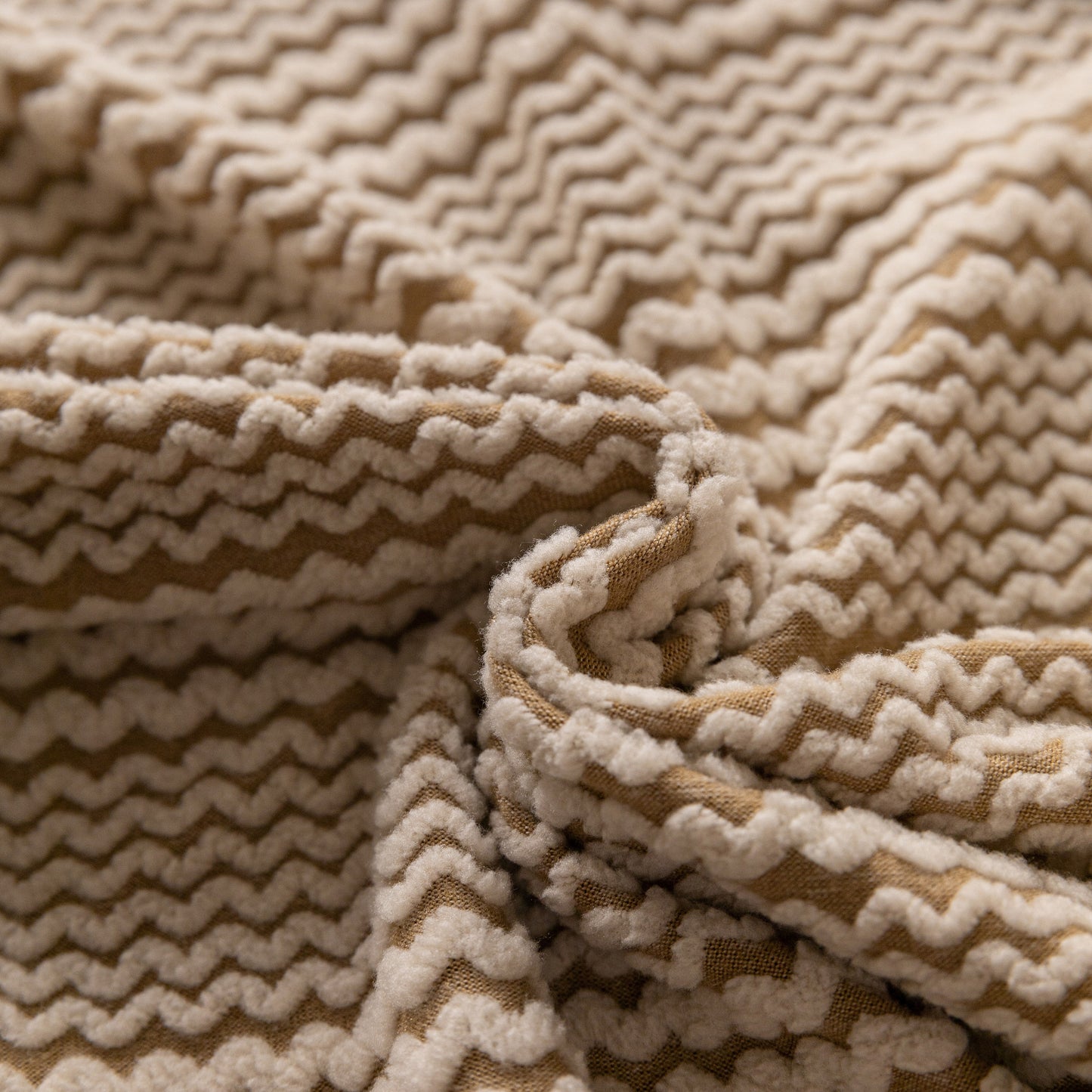 Modern Textured Stretch Sofa Cover, Plush Fleece Sofa Slipcover with 3D Stripe Texture