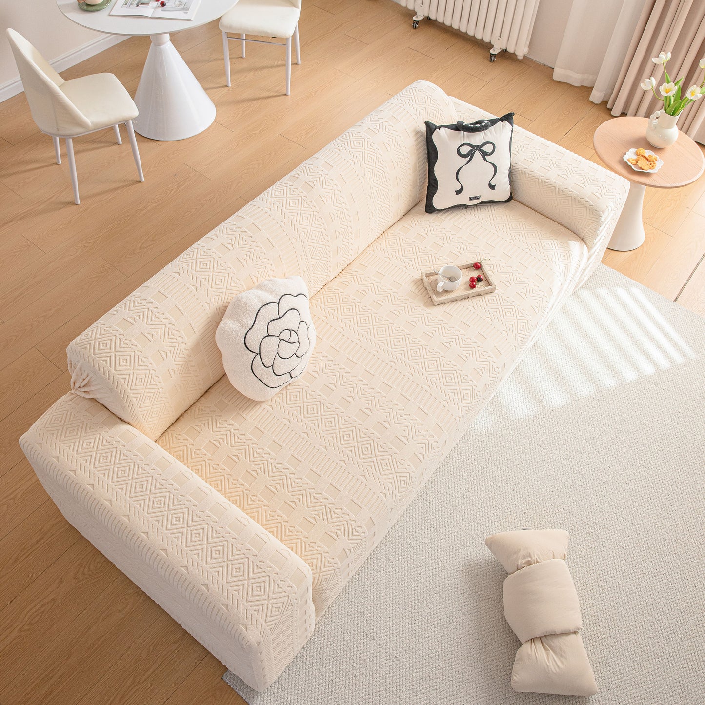 High Stretch Embossed Geometric Slipcover for Couch, Cozy Plush Fleece Couch Cover