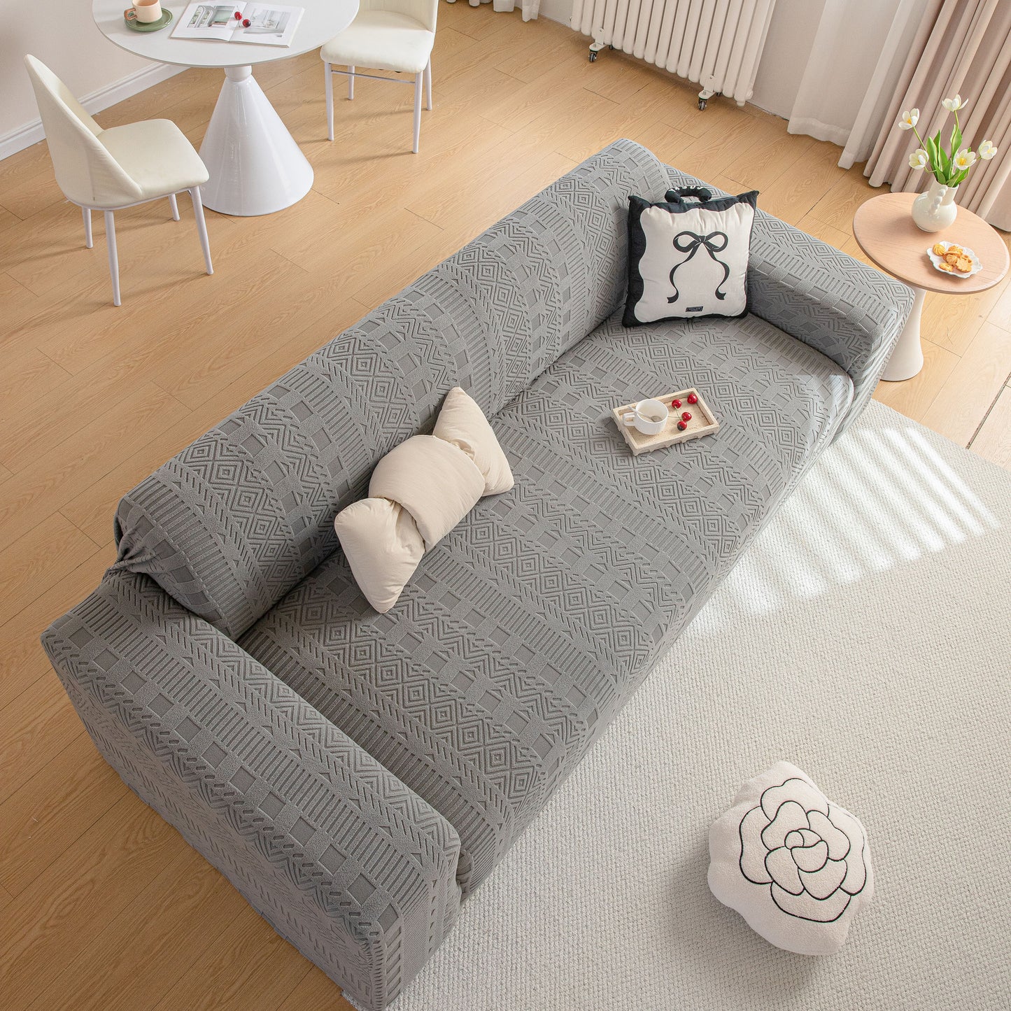 High Stretch Embossed Geometric Slipcover for Couch, Cozy Plush Fleece Couch Cover