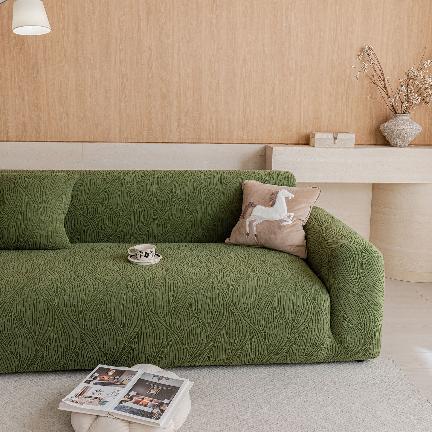 Elastic Stretch Sofa Cover Slipcover,  Thick Plush Wavy Flowing Texture Couch Cover