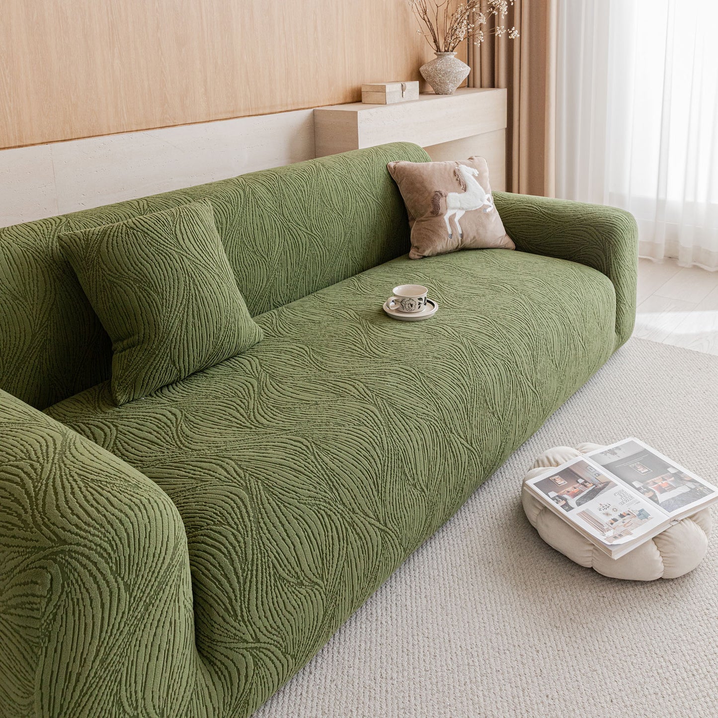 Elastic Stretch Sofa Cover Slipcover,  Thick Plush Wavy Flowing Texture Couch Cover