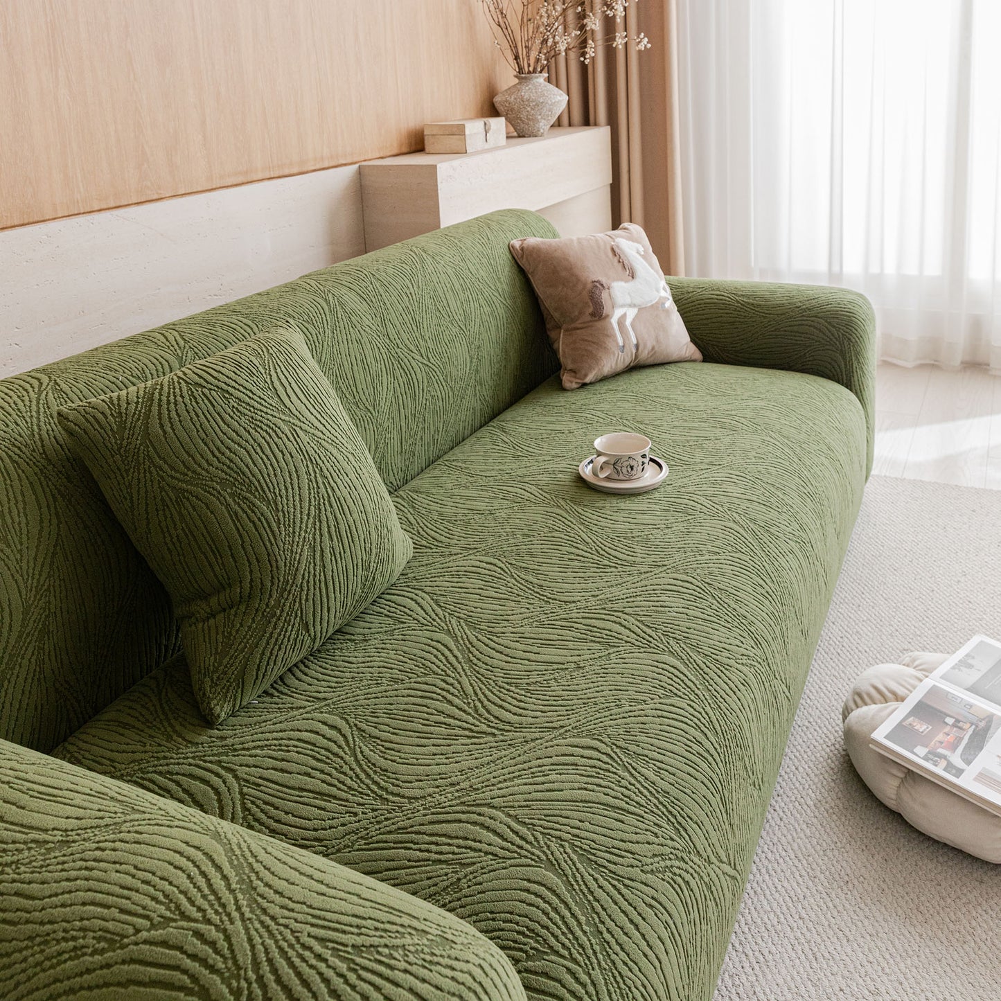 Elastic Stretch Sofa Cover Slipcover,  Thick Plush Wavy Flowing Texture Couch Cover