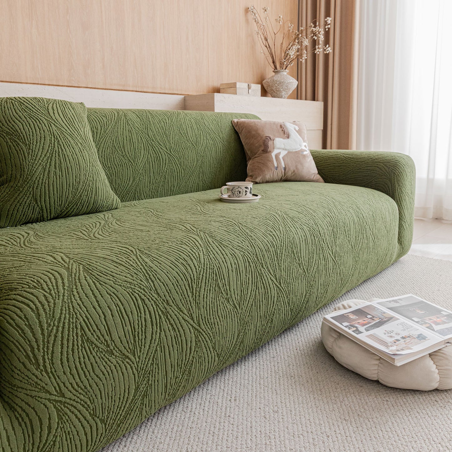 Elastic Stretch Sofa Cover Slipcover,  Thick Plush Wavy Flowing Texture Couch Cover
