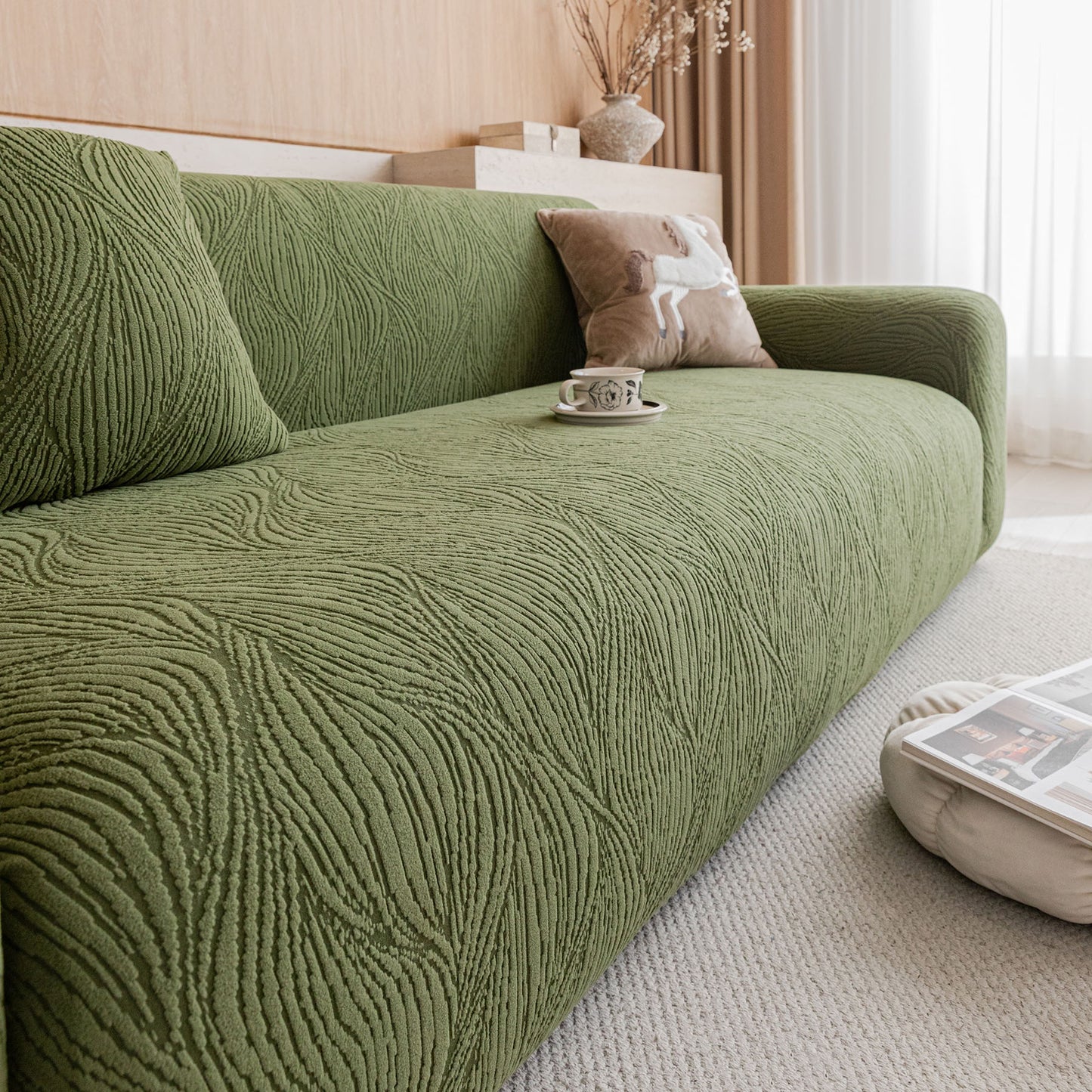 Elastic Stretch Sofa Cover Slipcover,  Thick Plush Wavy Flowing Texture Couch Cover