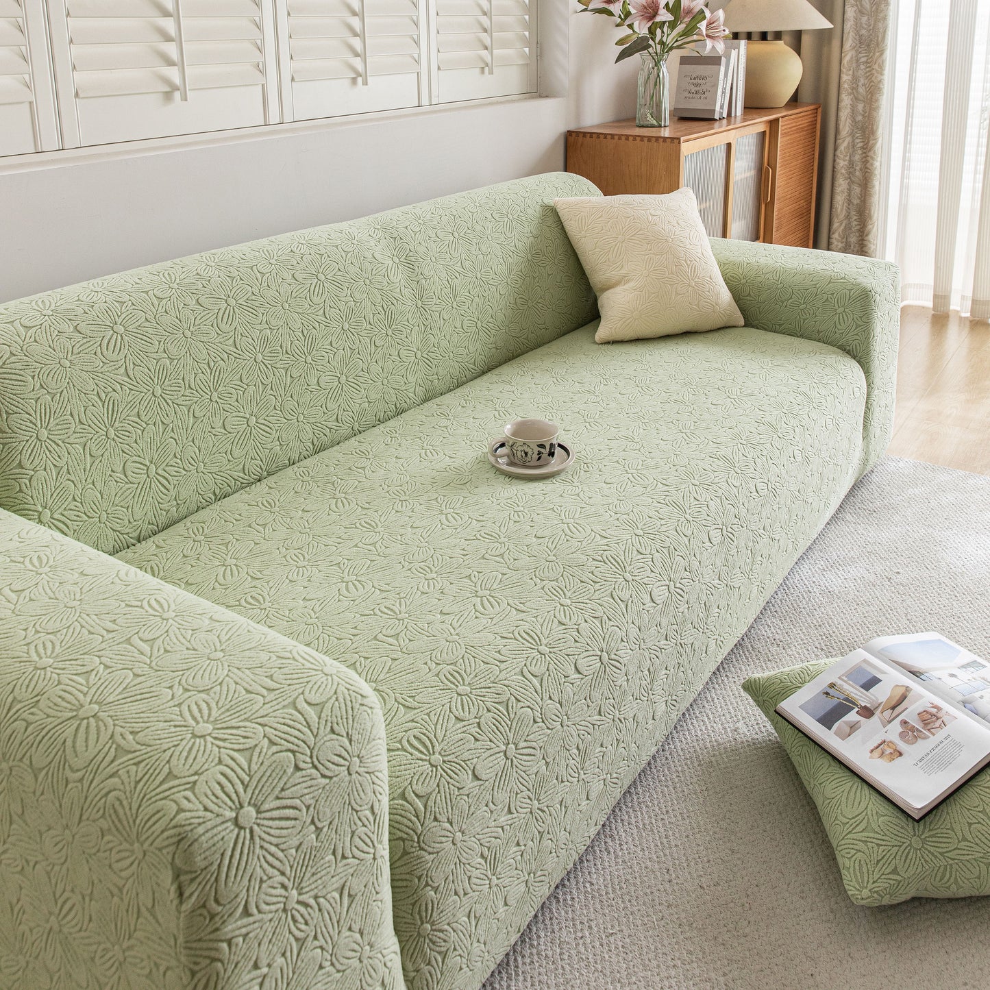 High Elastic Floral Couch Slipcover, Jacquard Stretch Non-Slip Furniture Protector