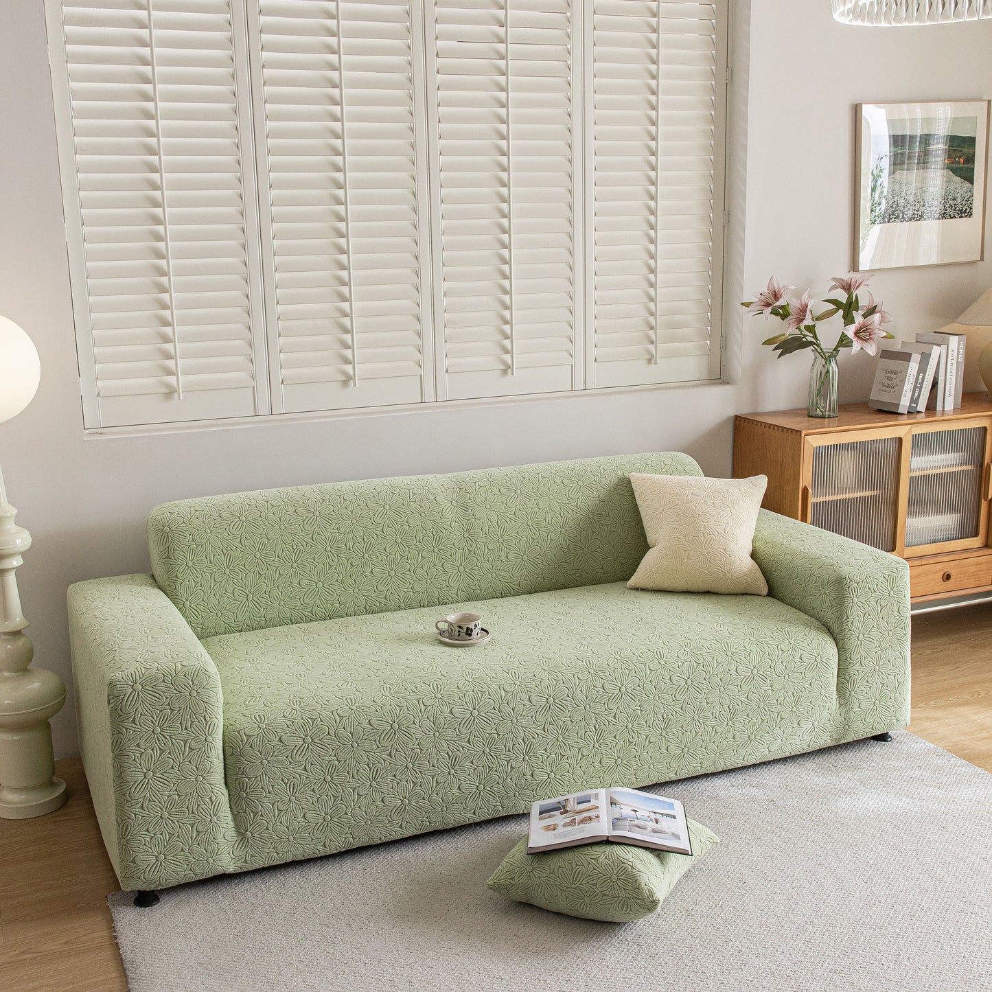 High Elastic Floral Couch Slipcover, Jacquard Stretch Non-Slip Furniture Protector