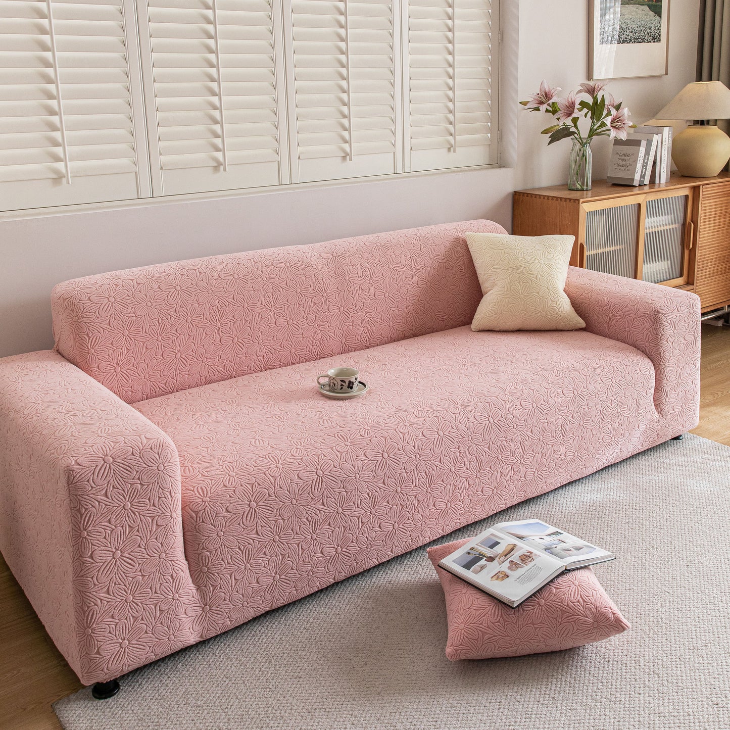 High Elastic Floral Couch Slipcover, Jacquard Stretch Non-Slip Furniture Protector