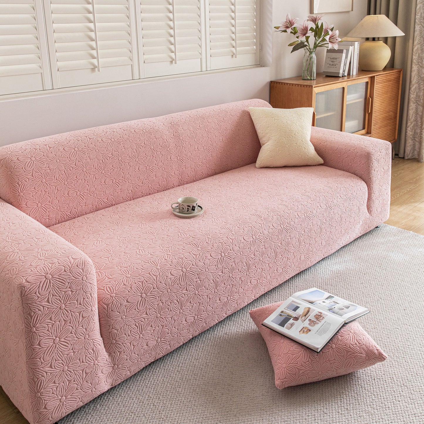 High Elastic Floral Couch Slipcover, Jacquard Stretch Non-Slip Furniture Protector