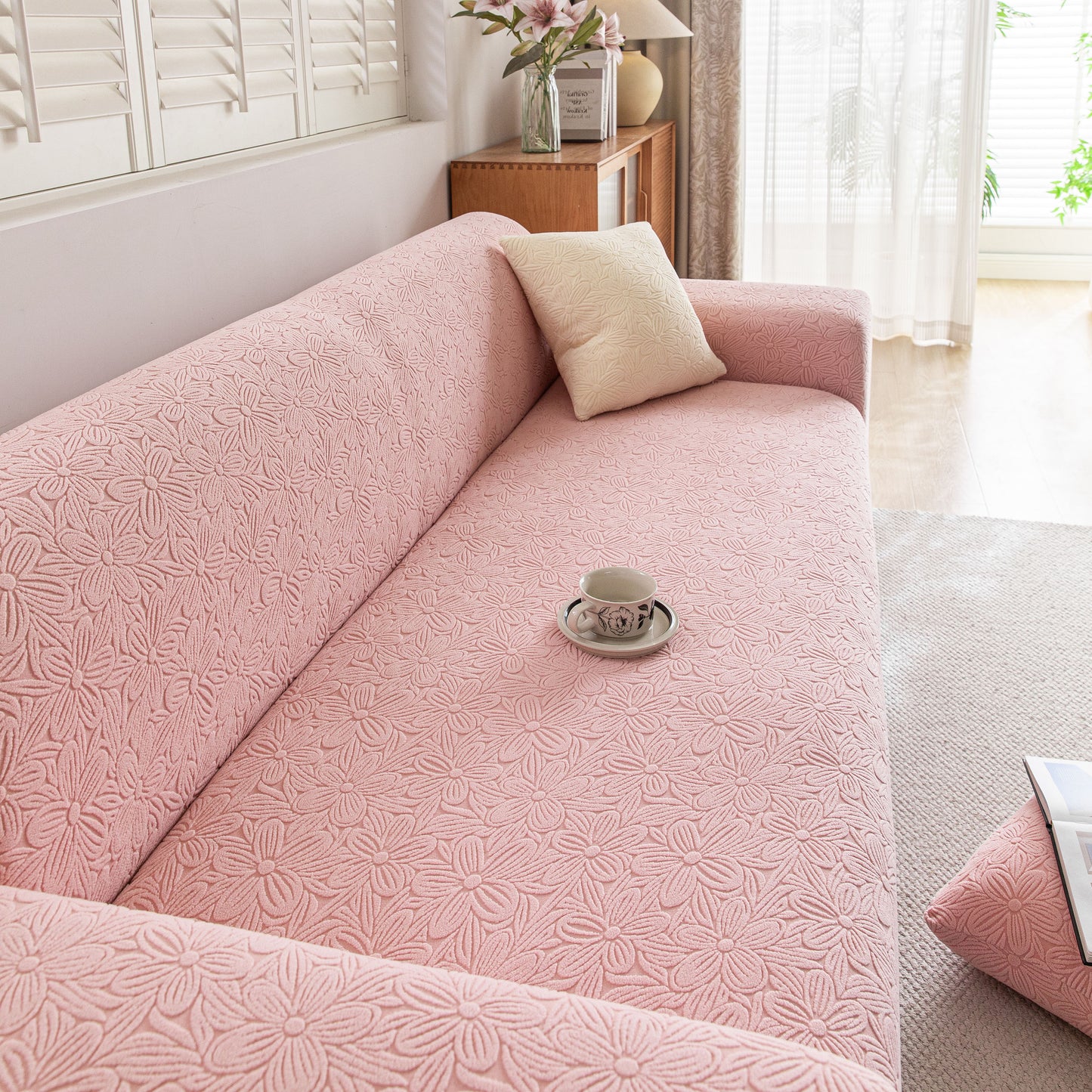 High Elastic Floral Couch Slipcover, Jacquard Stretch Non-Slip Furniture Protector