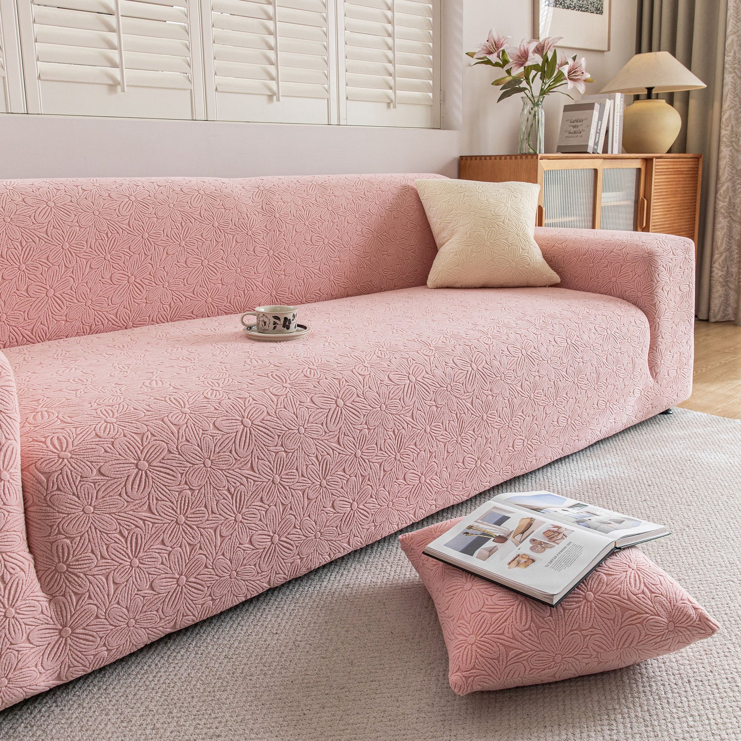 High Elastic Floral Couch Slipcover, Jacquard Stretch Non-Slip Furniture Protector