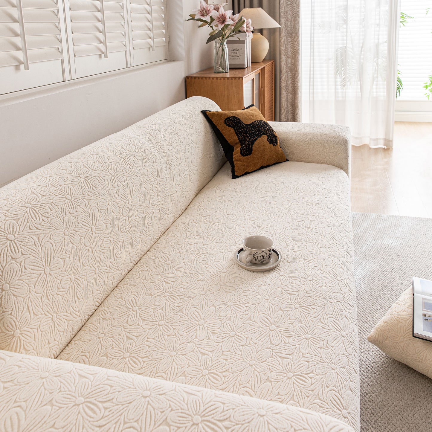 High Elastic Floral Couch Slipcover, Jacquard Stretch Non-Slip Furniture Protector