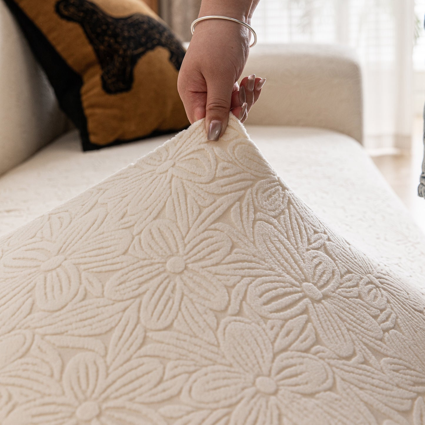 High Elastic Floral Couch Slipcover, Jacquard Stretch Non-Slip Furniture Protector