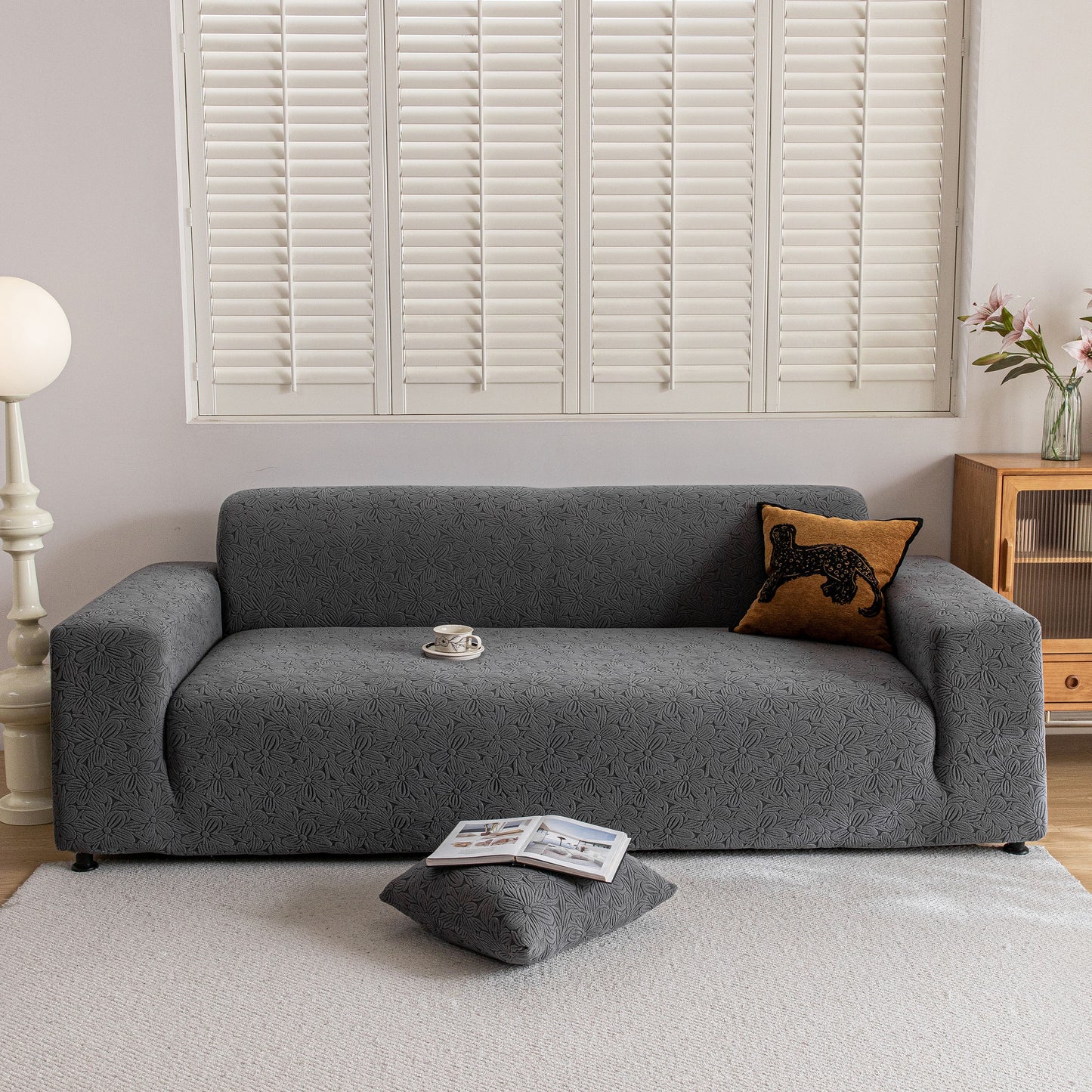 High Elastic Floral Couch Slipcover, Jacquard Stretch Non-Slip Furniture Protector