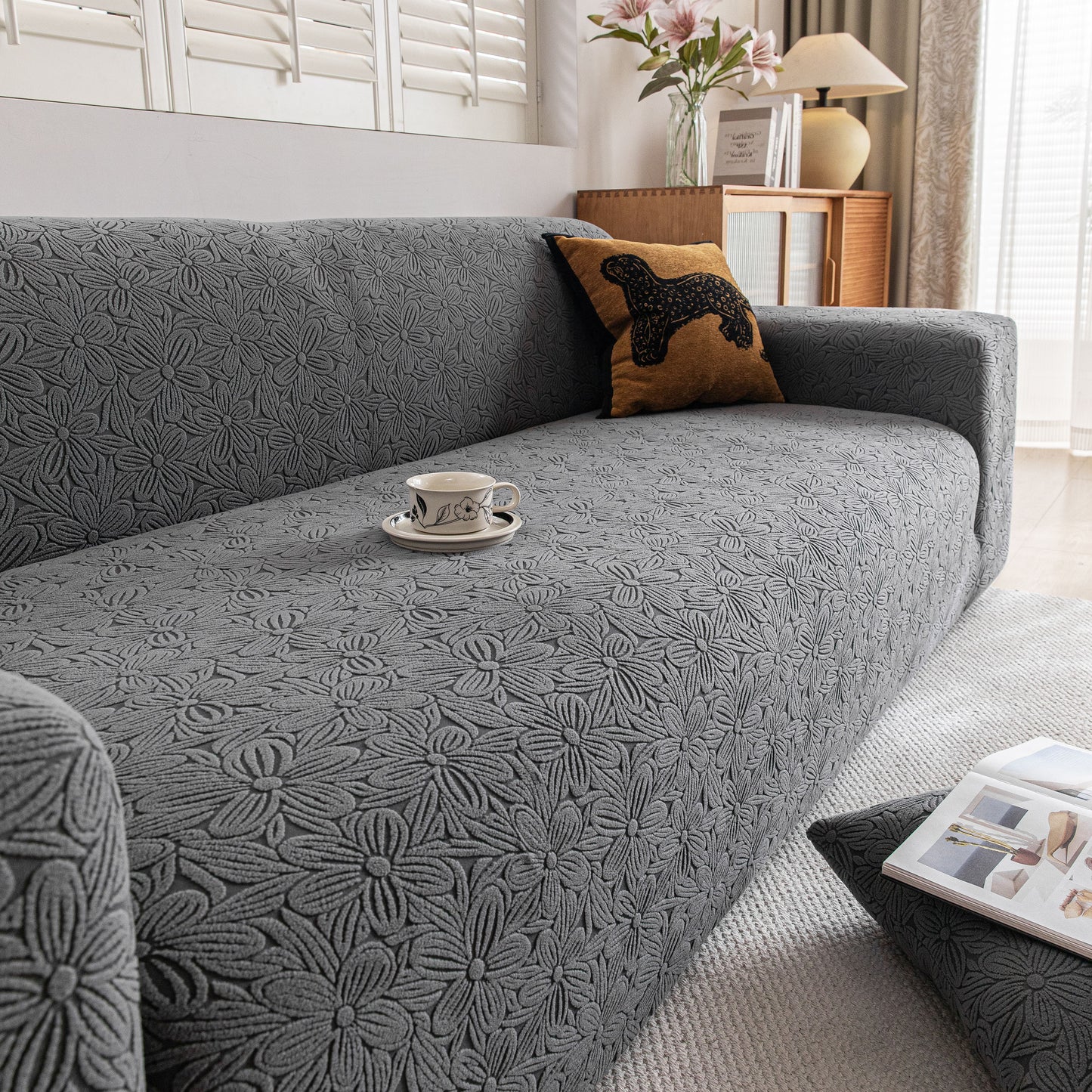 High Elastic Floral Couch Slipcover, Jacquard Stretch Non-Slip Furniture Protector