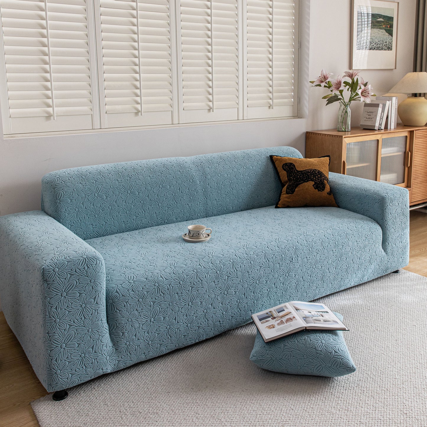 High Elastic Floral Couch Slipcover, Jacquard Stretch Non-Slip Furniture Protector