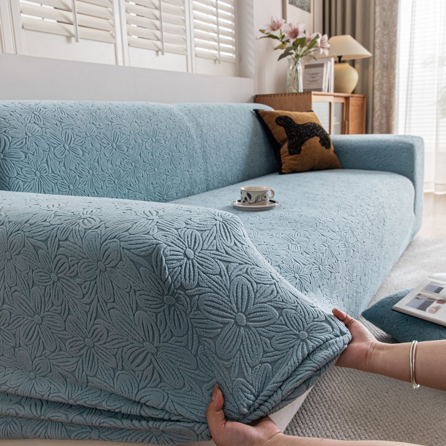 High Elastic Floral Couch Slipcover, Jacquard Stretch Non-Slip Furniture Protector