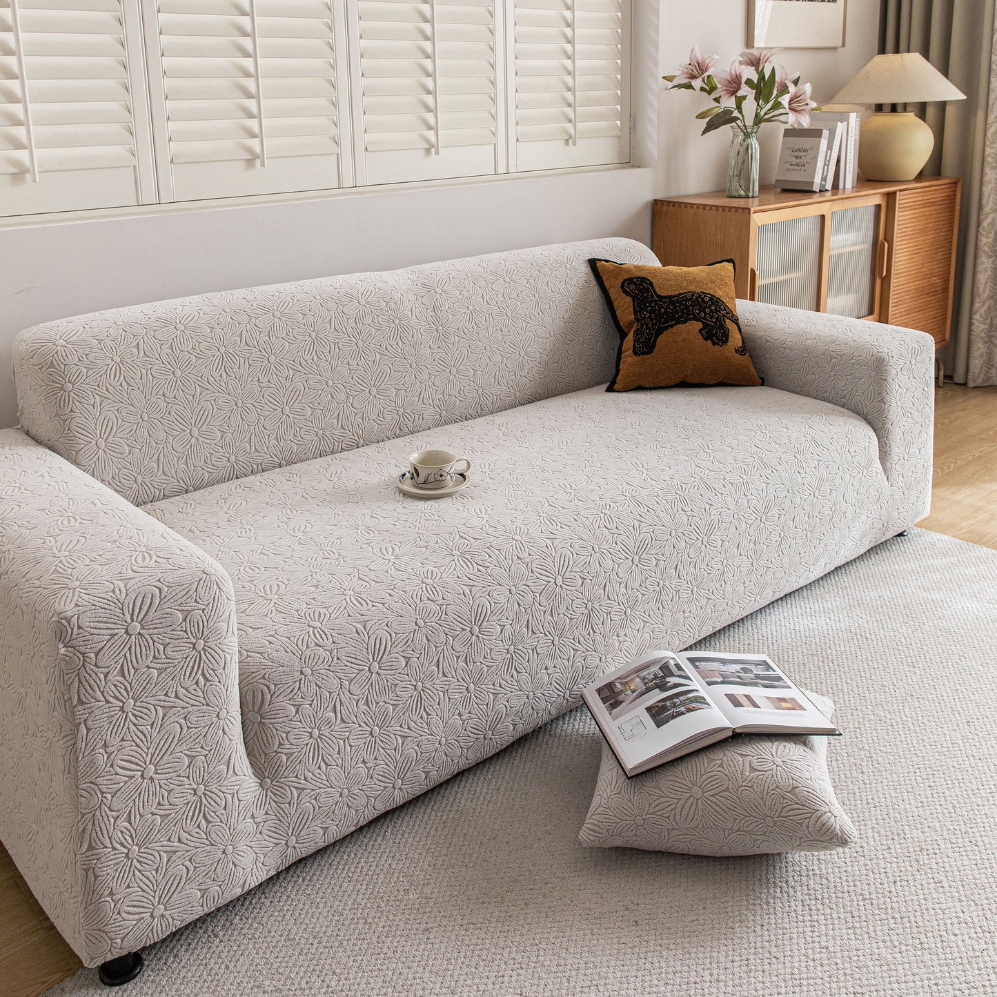 High Elastic Floral Couch Slipcover, Jacquard Stretch Non-Slip Furniture Protector