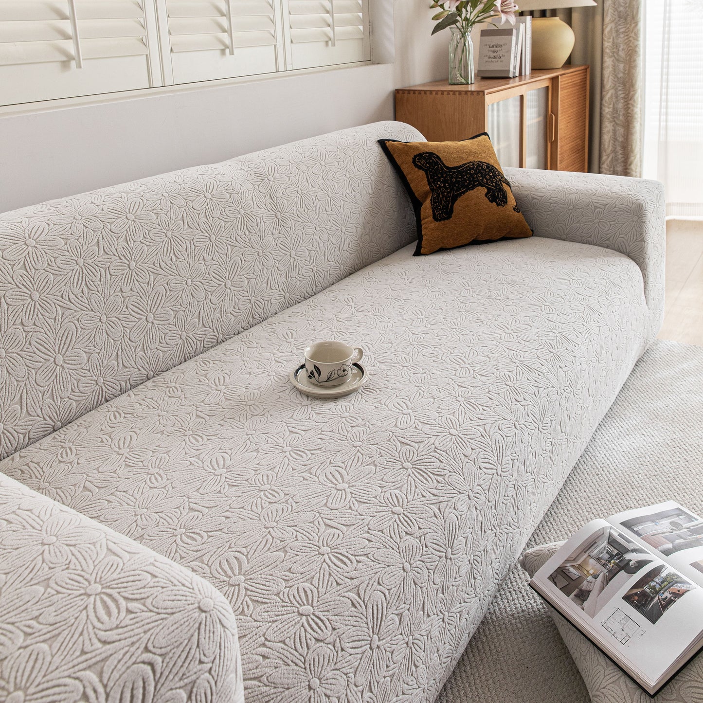 High Elastic Floral Couch Slipcover, Jacquard Stretch Non-Slip Furniture Protector