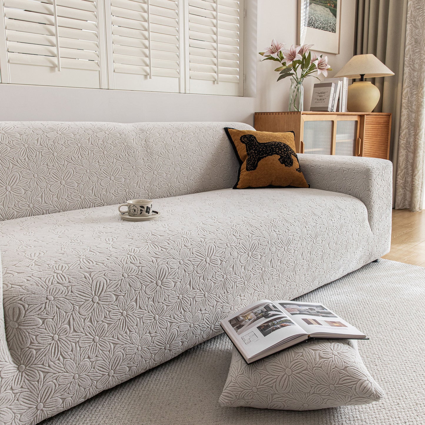 High Elastic Floral Couch Slipcover, Jacquard Stretch Non-Slip Furniture Protector