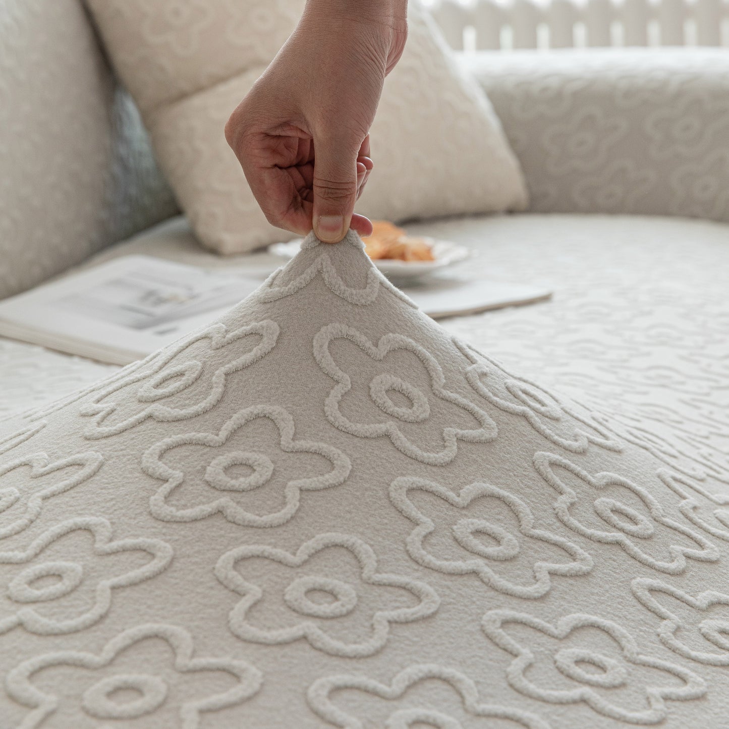 High Stretch Jacquard Sofa Slipcover, Soft Spandex Textured Floral Couch Cover