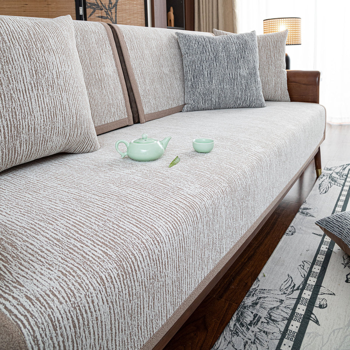 Textured Striped Sofa Cover, Non-Slip Couch Protector for Pets, Kids & Daily Use