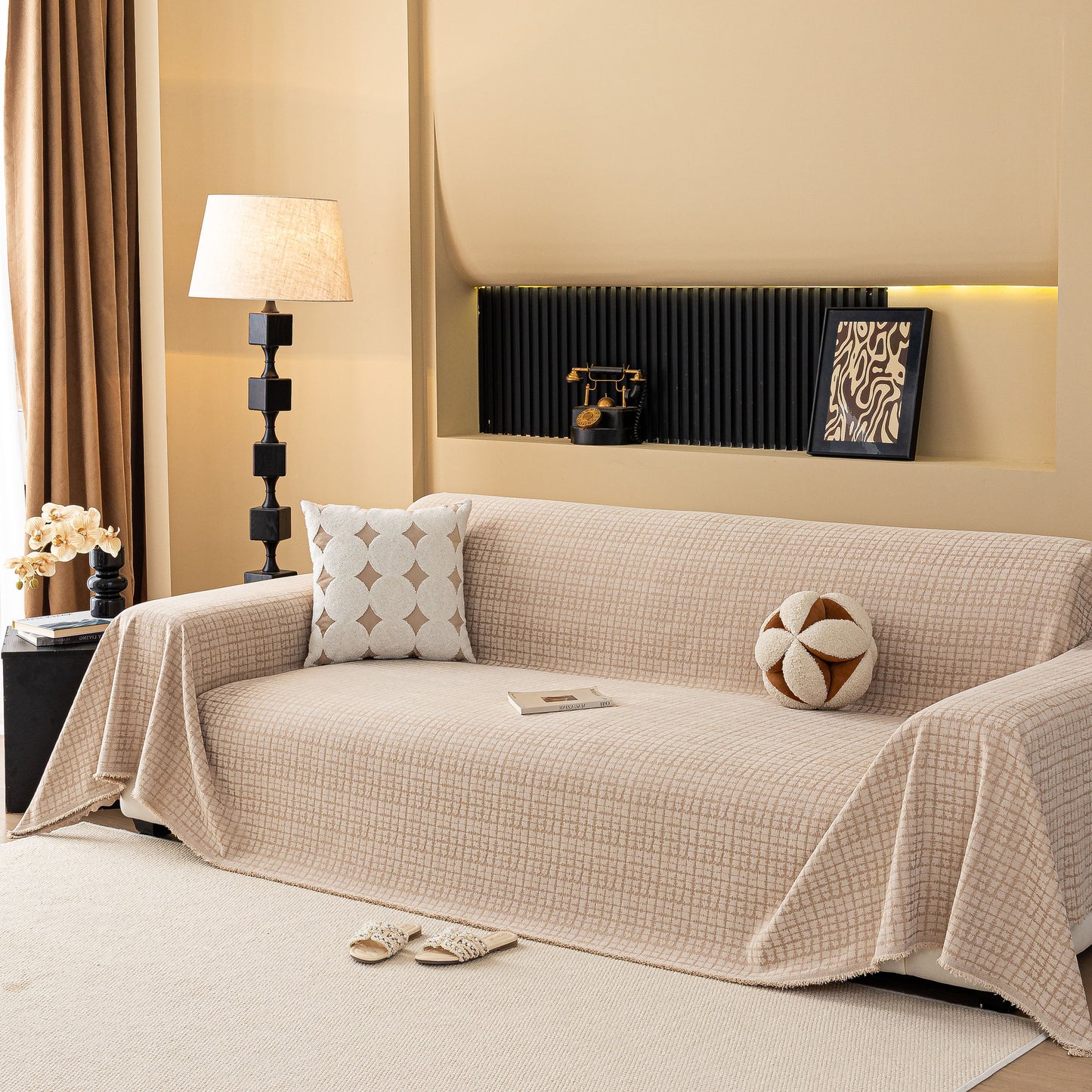 Jacquard Textured Couch Cover Throw, Soft Thick Decorative Slipcover for Couch