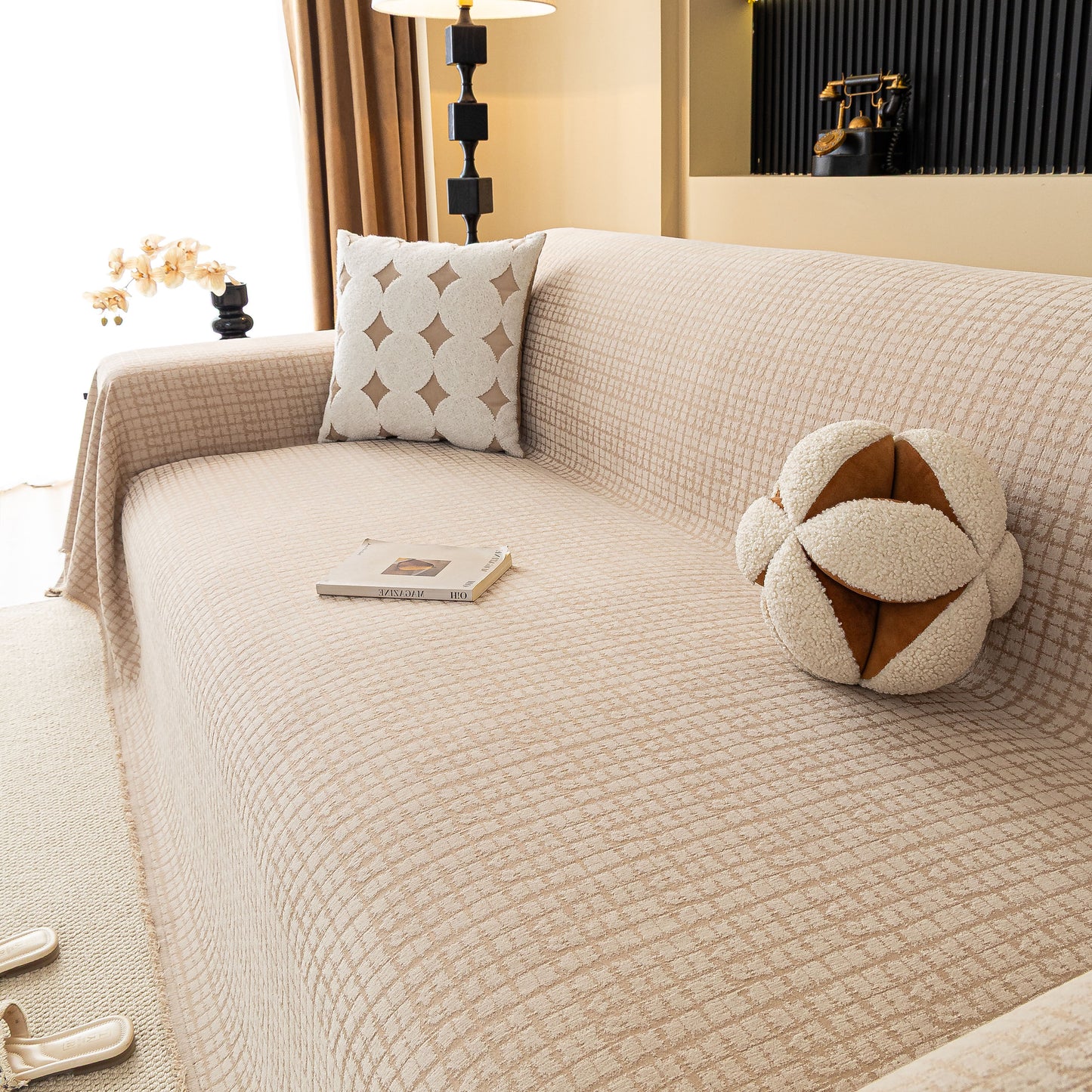 Jacquard Textured Couch Cover Throw, Soft Thick Decorative Slipcover for Couch