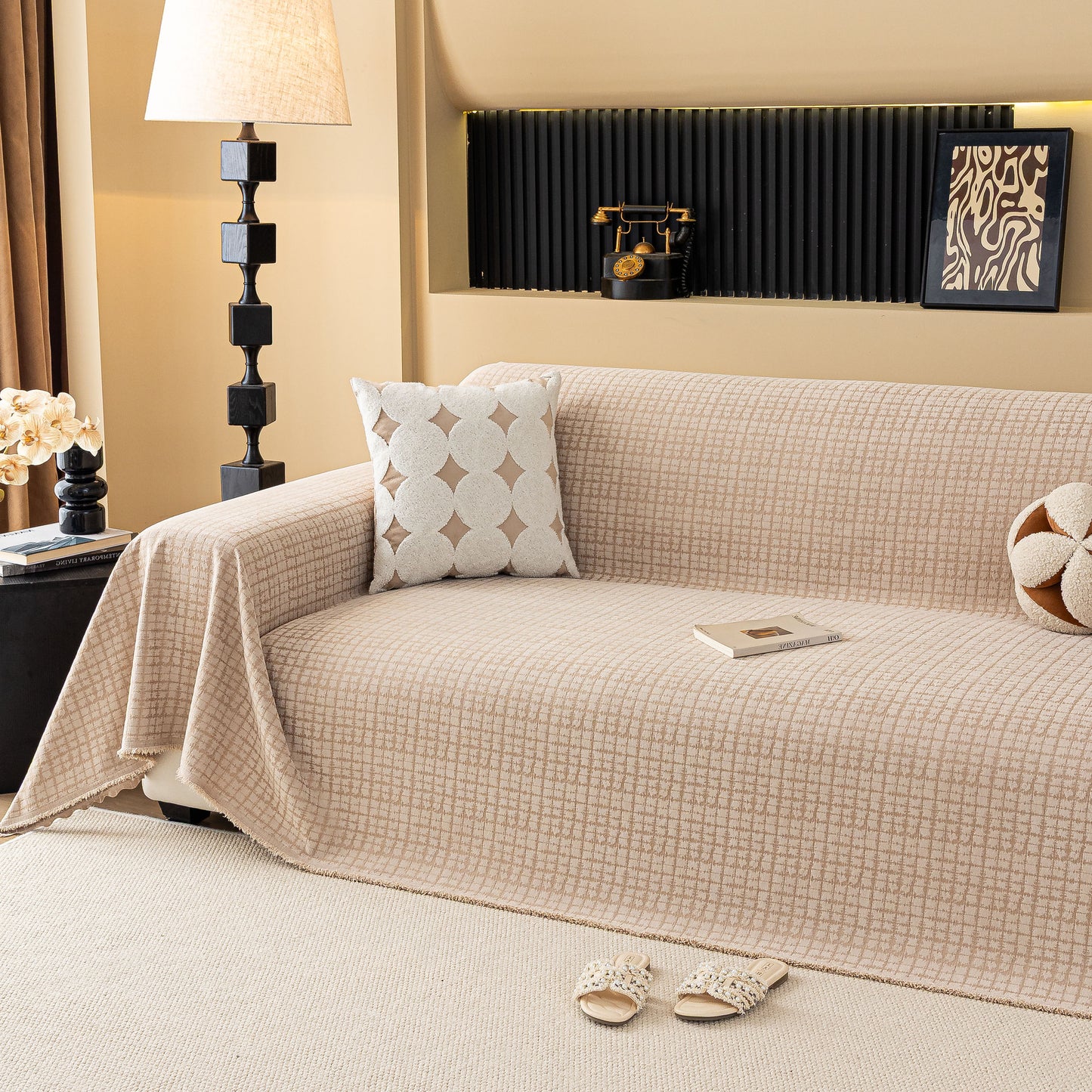 Jacquard Textured Couch Cover Throw, Soft Thick Decorative Slipcover for Couch