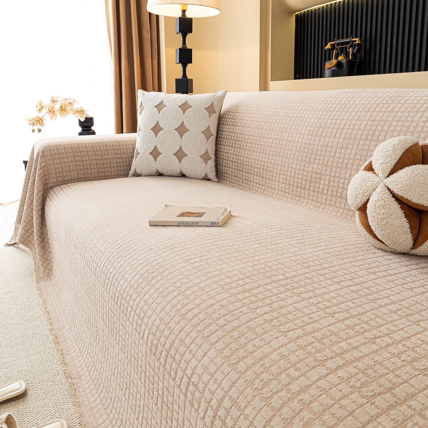 Jacquard Textured Couch Cover Throw, Soft Thick Decorative Slipcover for Couch