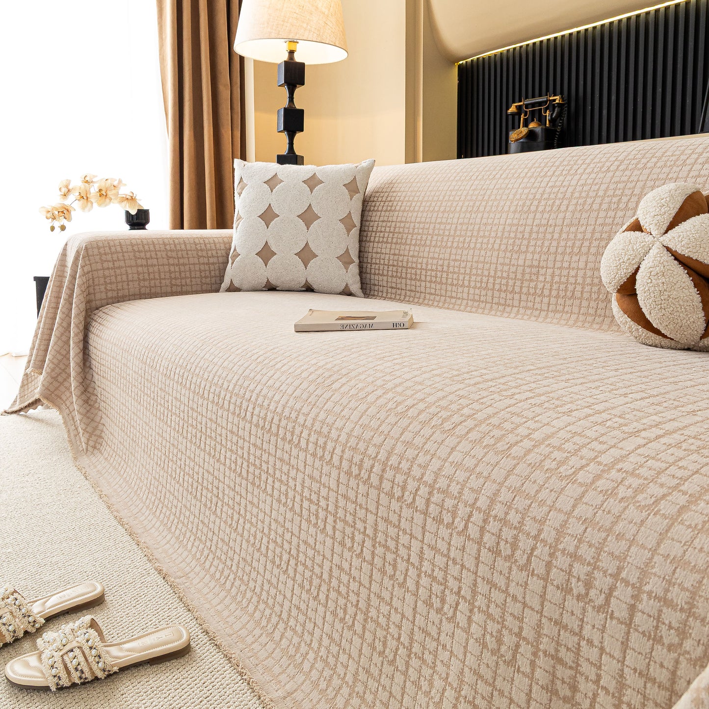 Jacquard Textured Couch Cover Throw, Soft Thick Decorative Slipcover for Couch