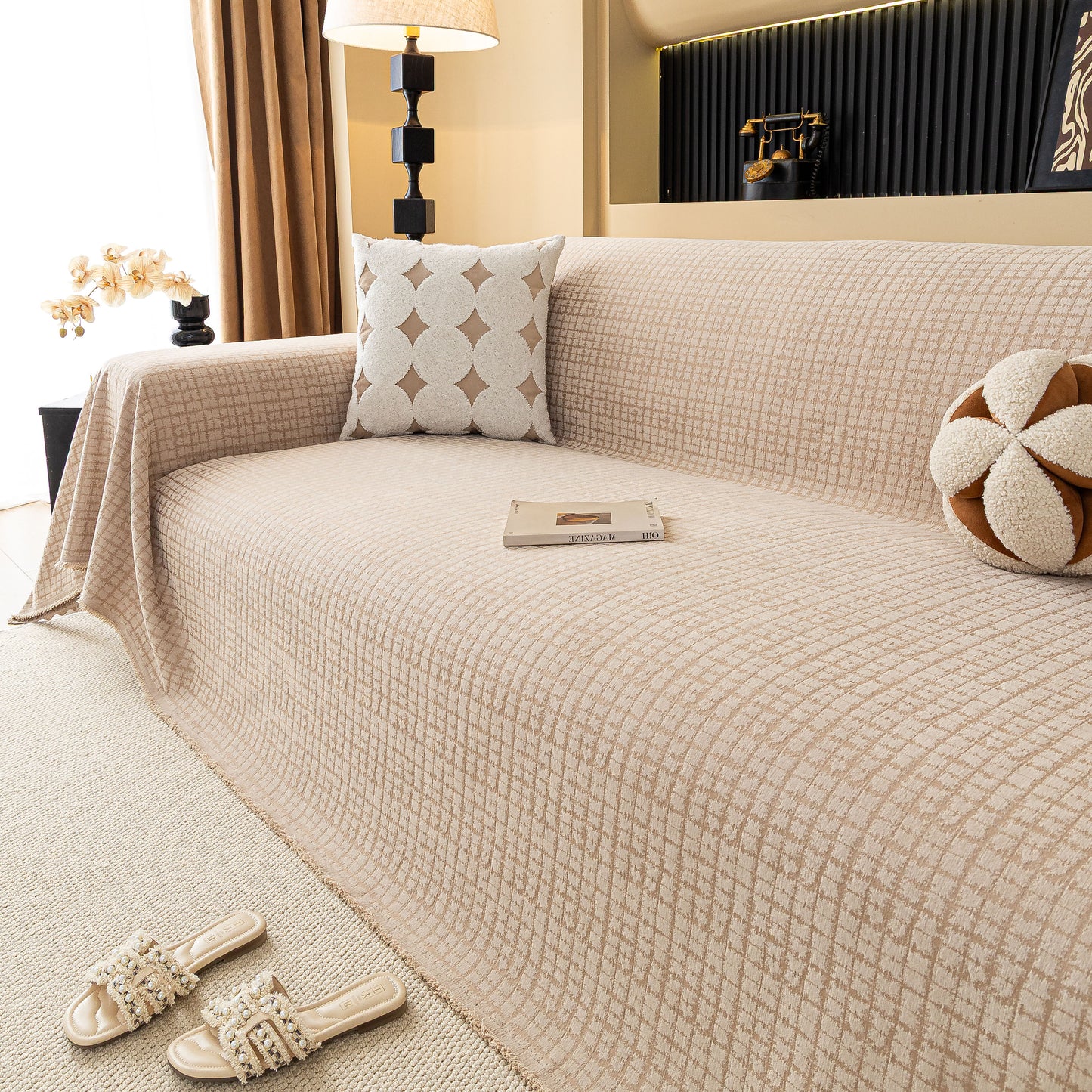 Jacquard Textured Couch Cover Throw, Soft Thick Decorative Slipcover for Couch