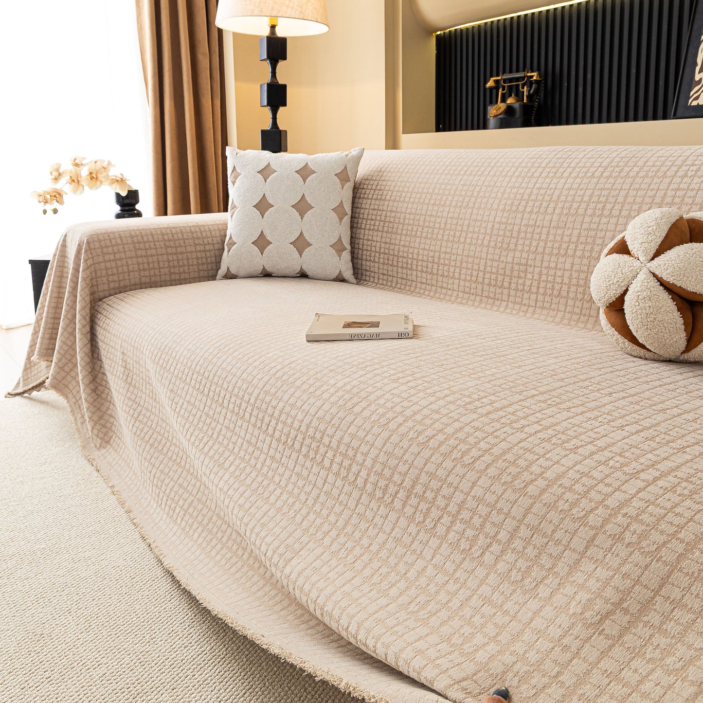 Jacquard Textured Couch Cover Throw, Soft Thick Decorative Slipcover for Couch