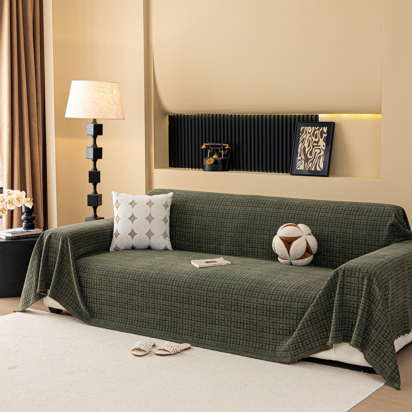 Jacquard Textured Couch Cover Throw, Soft Thick Decorative Slipcover for Couch