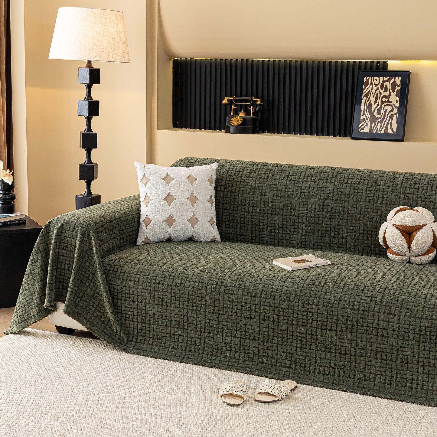 Jacquard Textured Couch Cover Throw, Soft Thick Decorative Slipcover for Couch