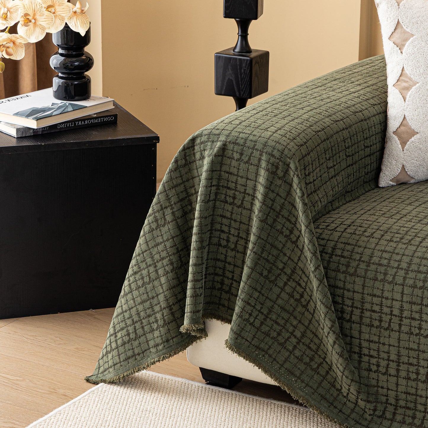 Jacquard Textured Couch Cover Throw, Soft Thick Decorative Slipcover for Couch