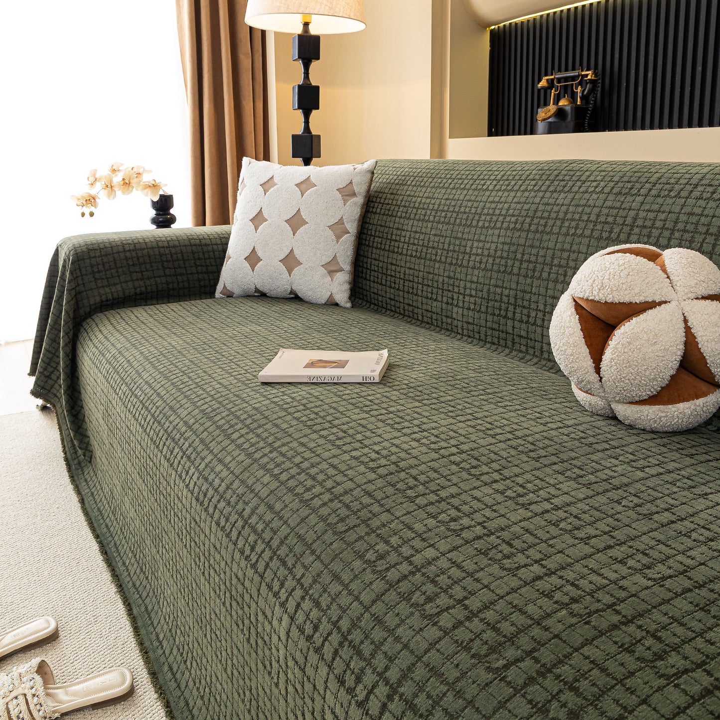 Jacquard Textured Couch Cover Throw, Soft Thick Decorative Slipcover for Couch