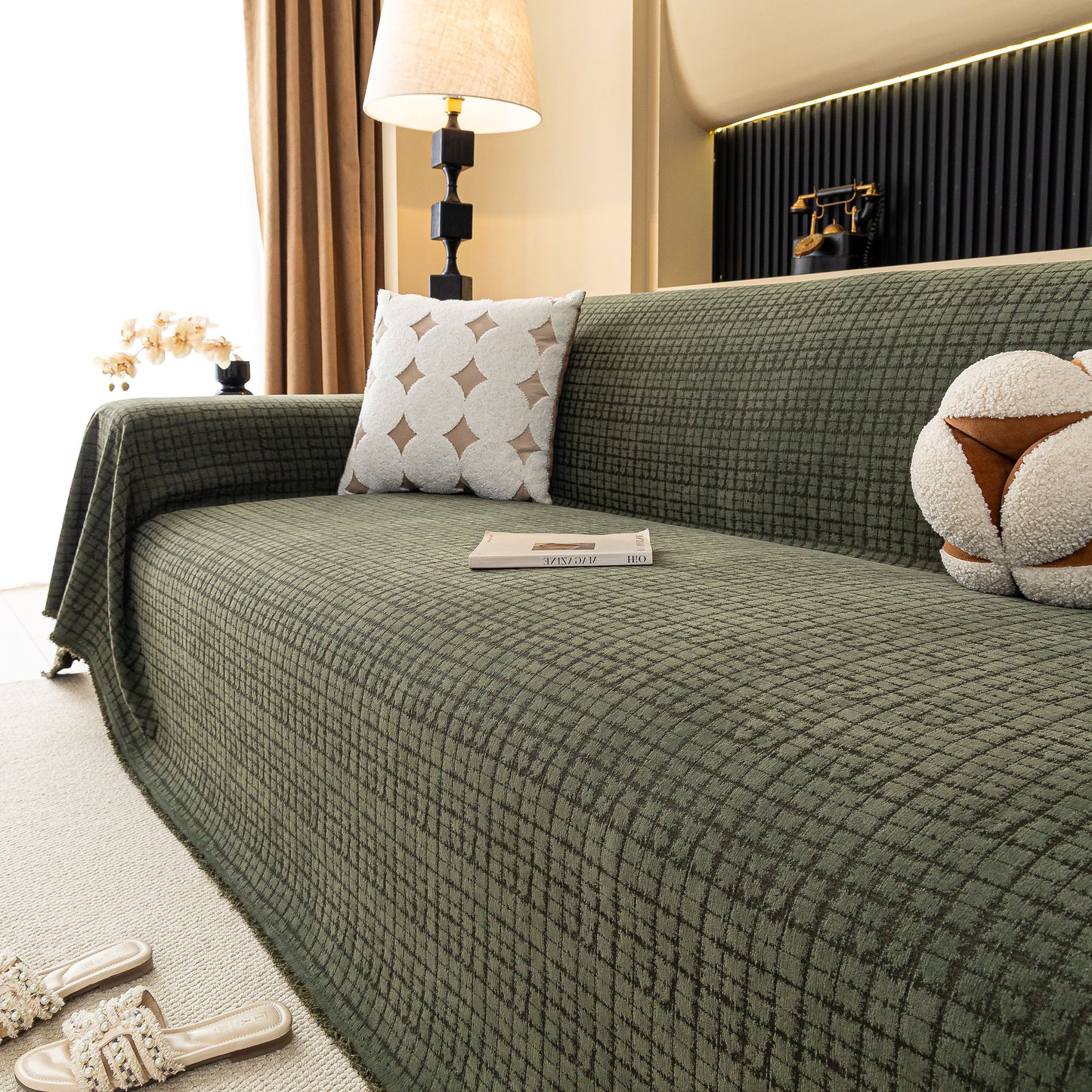 Jacquard Textured Couch Cover Throw, Soft Thick Decorative Slipcover for Couch