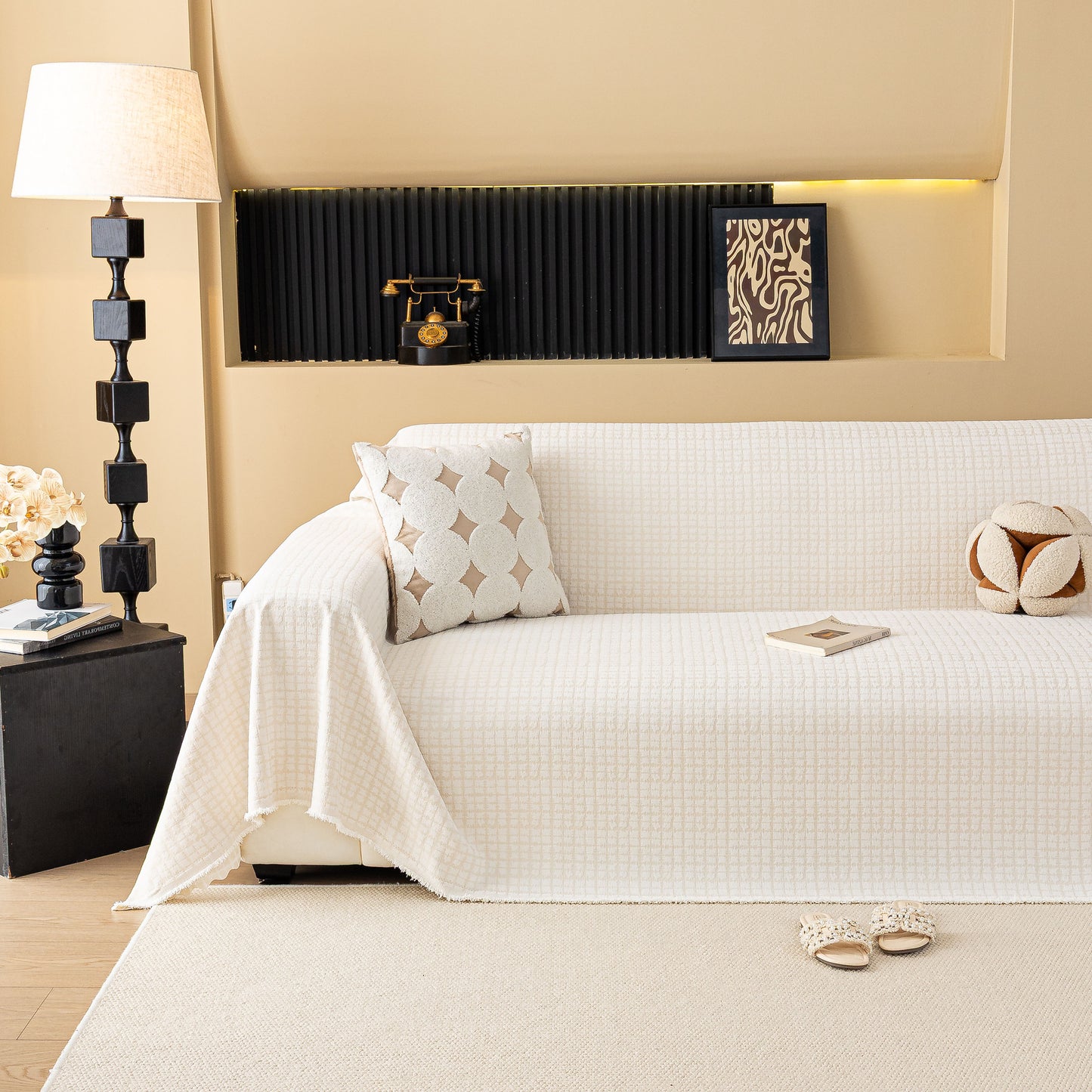 Jacquard Textured Couch Cover Throw, Soft Thick Decorative Slipcover for Couch