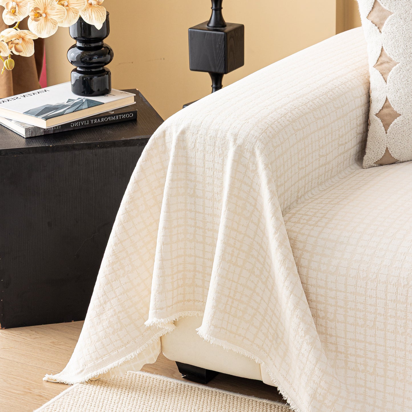 Jacquard Textured Couch Cover Throw, Soft Thick Decorative Slipcover for Couch