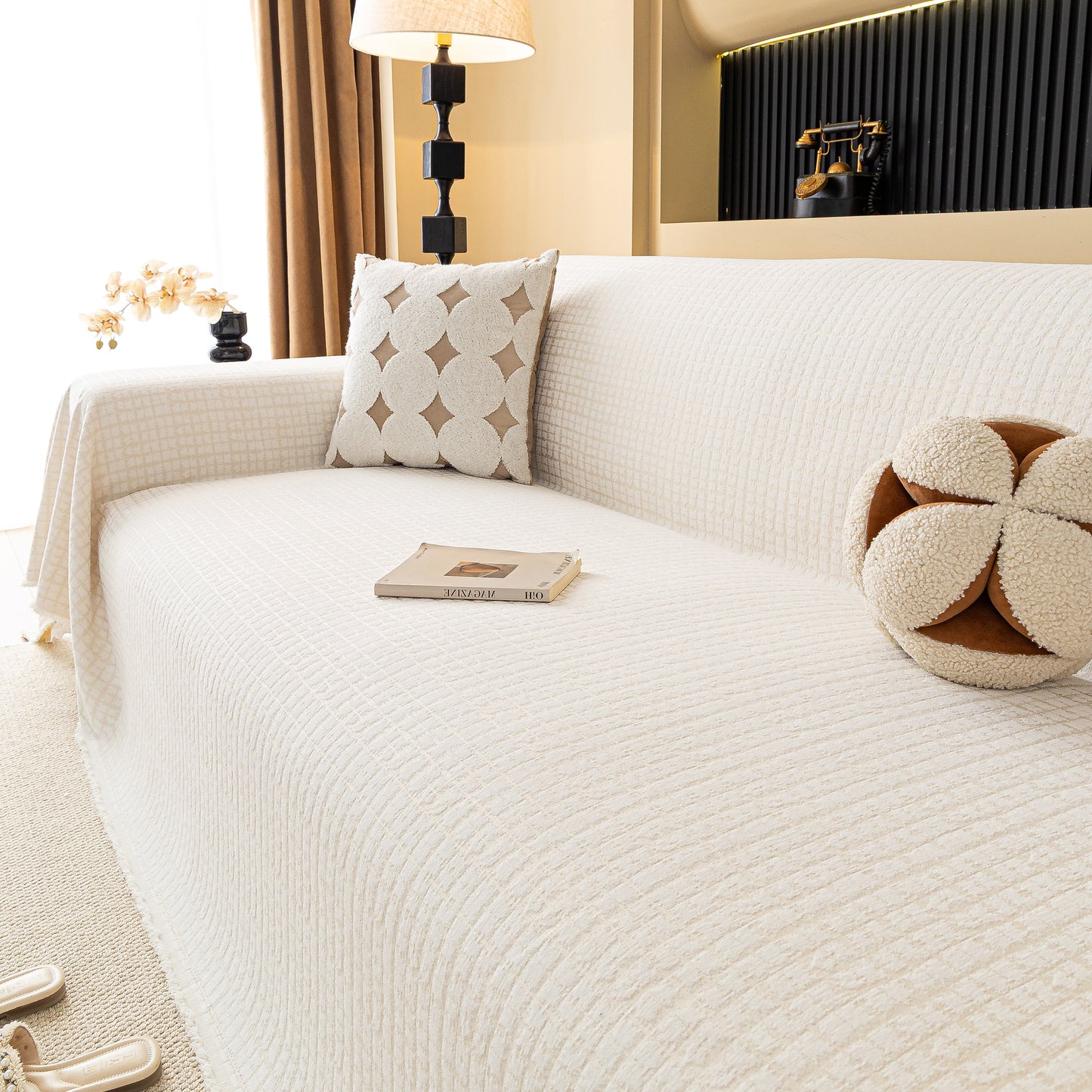 Jacquard Textured Couch Cover Throw, Soft Thick Decorative Slipcover for Couch