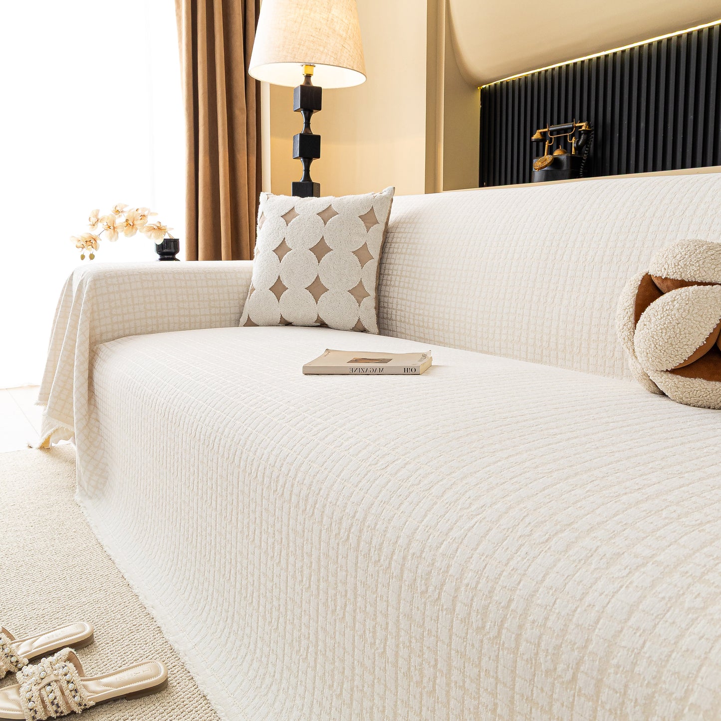 Jacquard Textured Couch Cover Throw, Soft Thick Decorative Slipcover for Couch