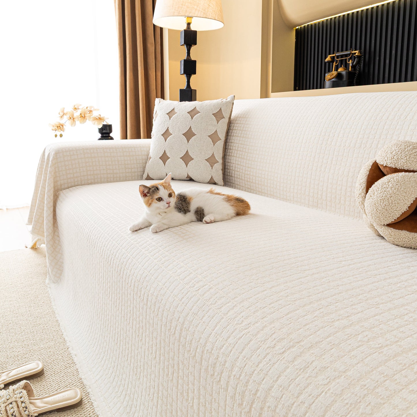 Jacquard Textured Couch Cover Throw, Soft Thick Decorative Slipcover for Couch