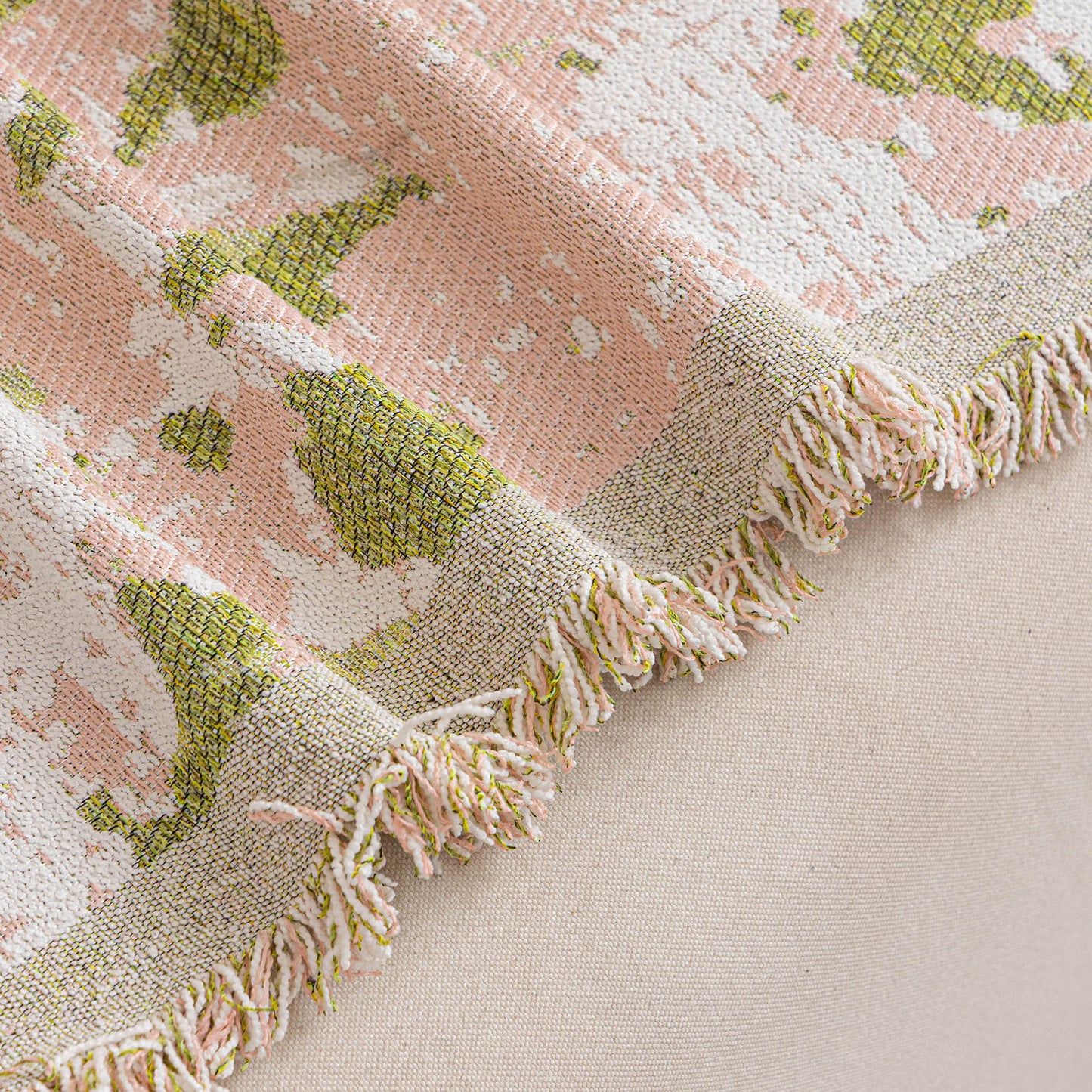 Chenille Throw Blanket Sofa Cover, Abstract Watercolor Couch Cover with Tassel Fringe